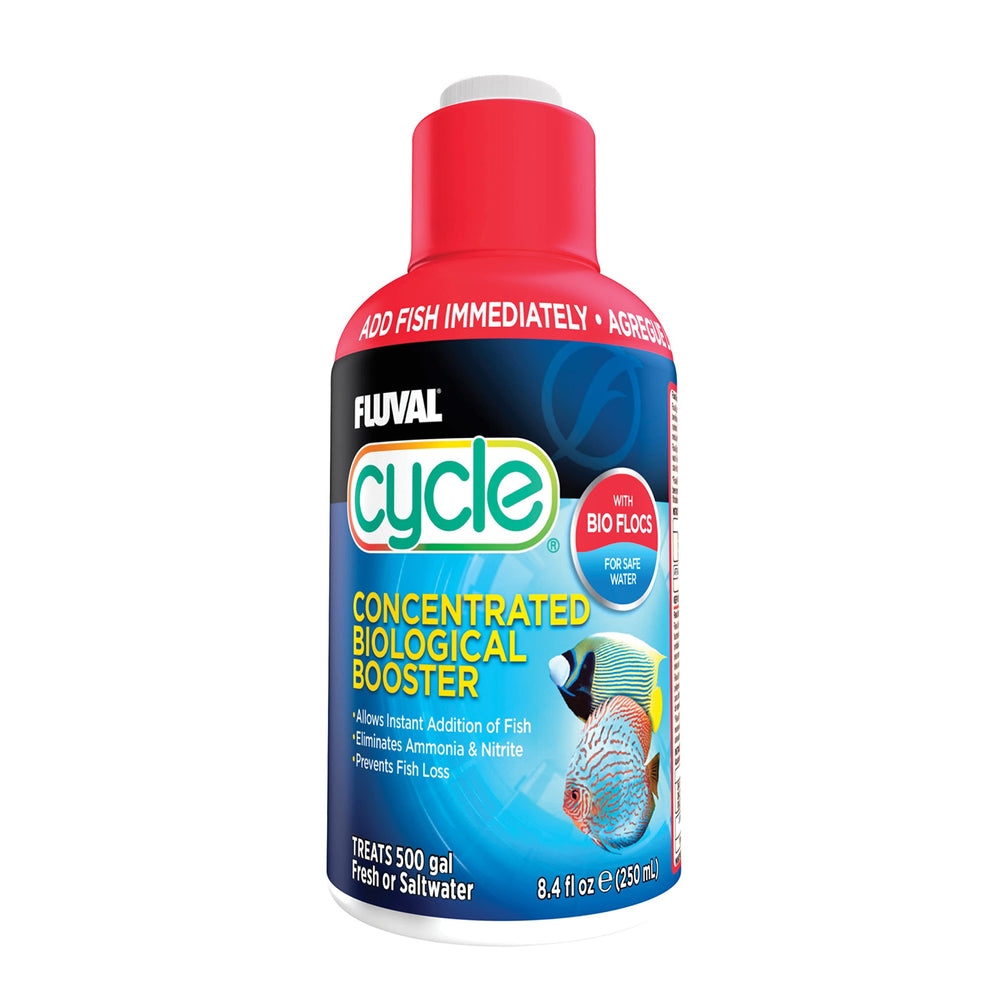 Fluval Cycle flacon face montrant l'étiquette et efficacité rapide