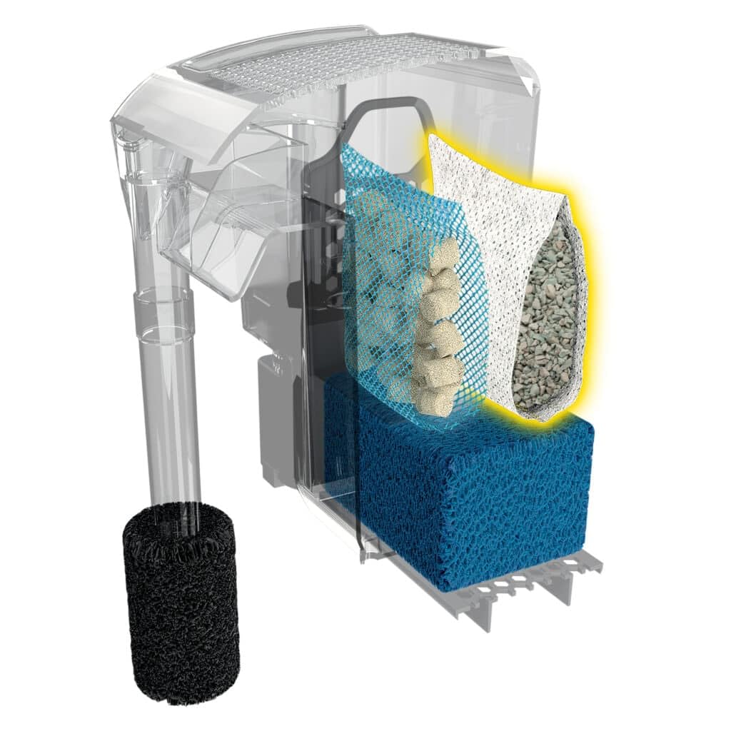 Fluval étiquette produit lisible indiquant composition et usage