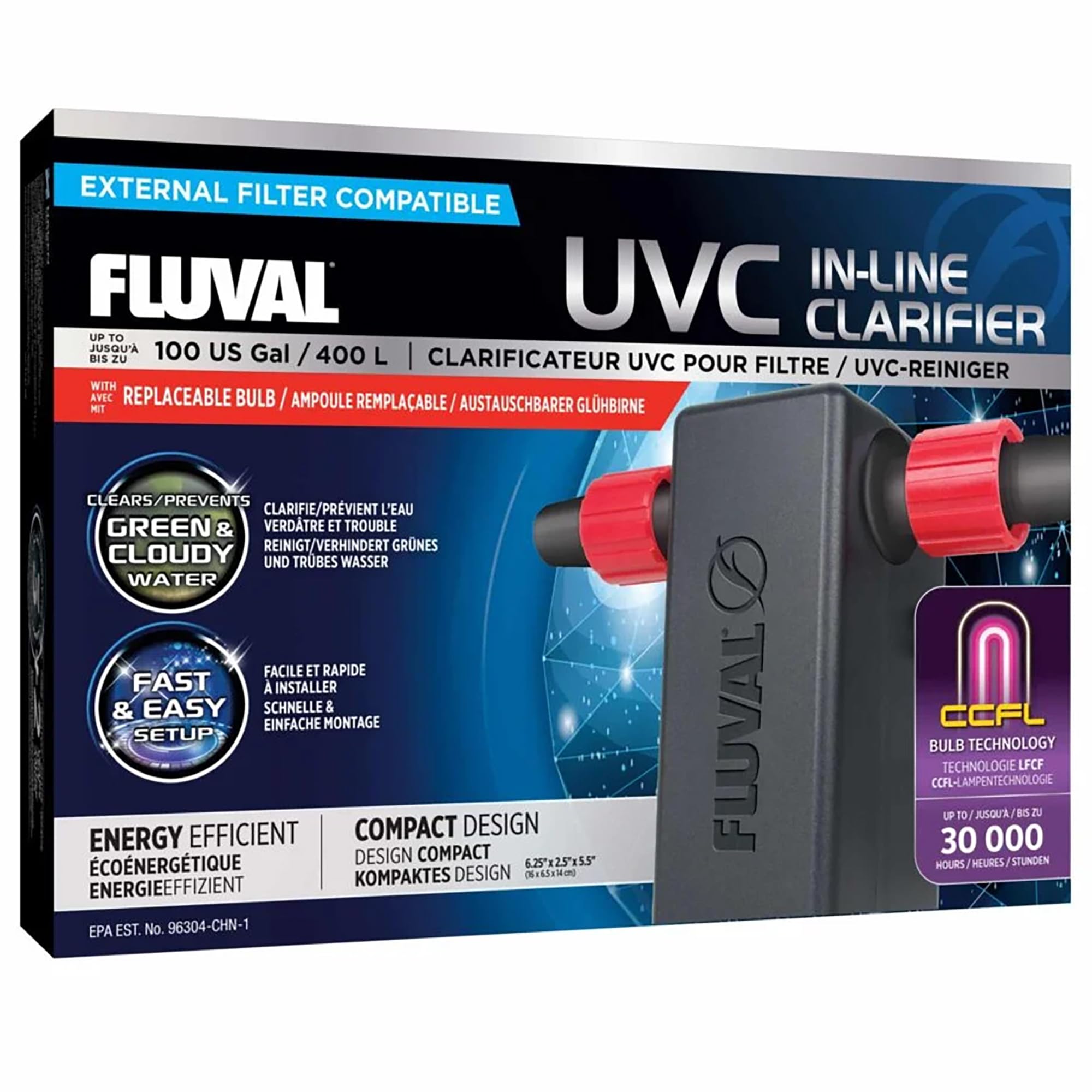 Fluval face avant du boîtier montrant design compact et robustesse