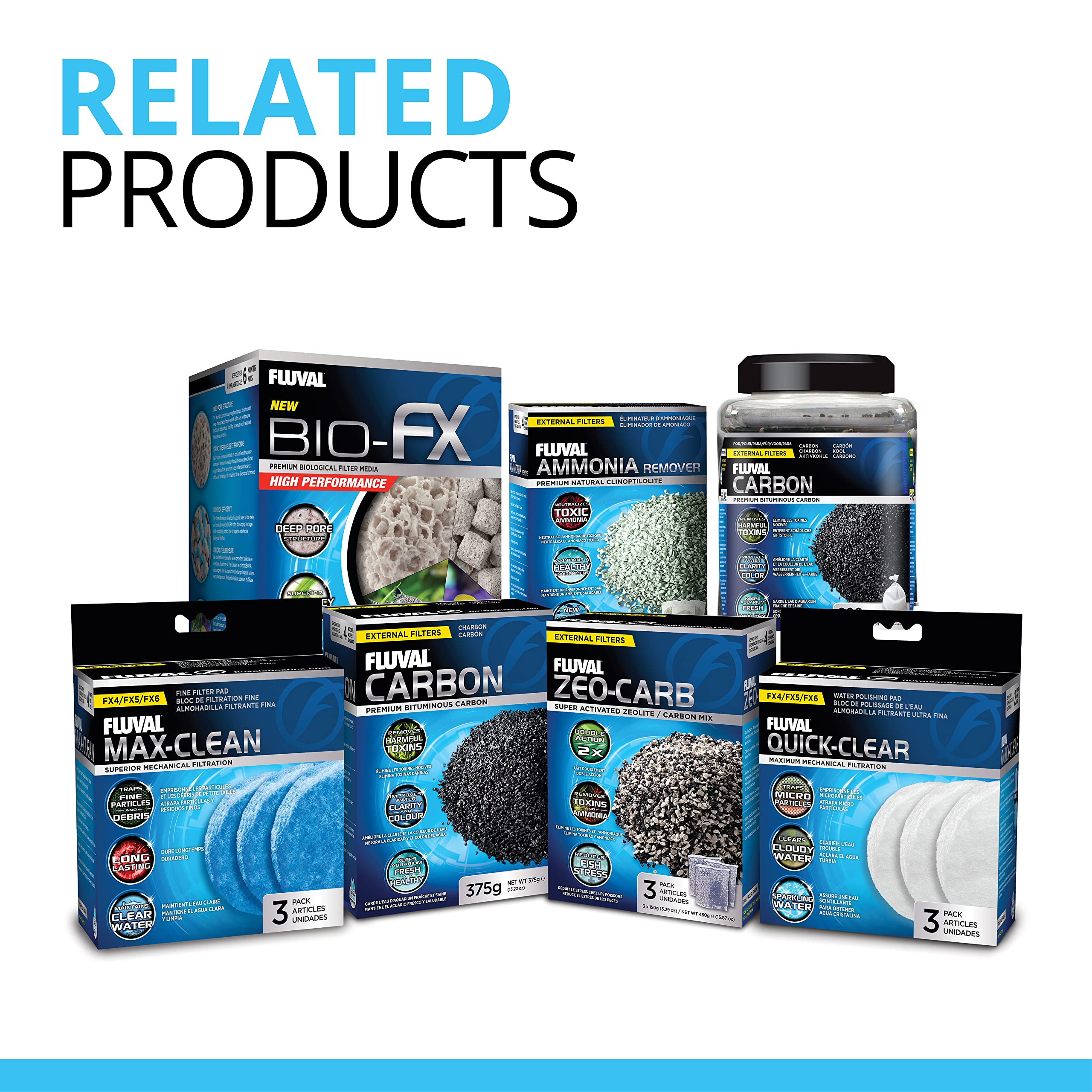 Pack Fluval avec autres médias montrant compatibilité et entretien simplifié