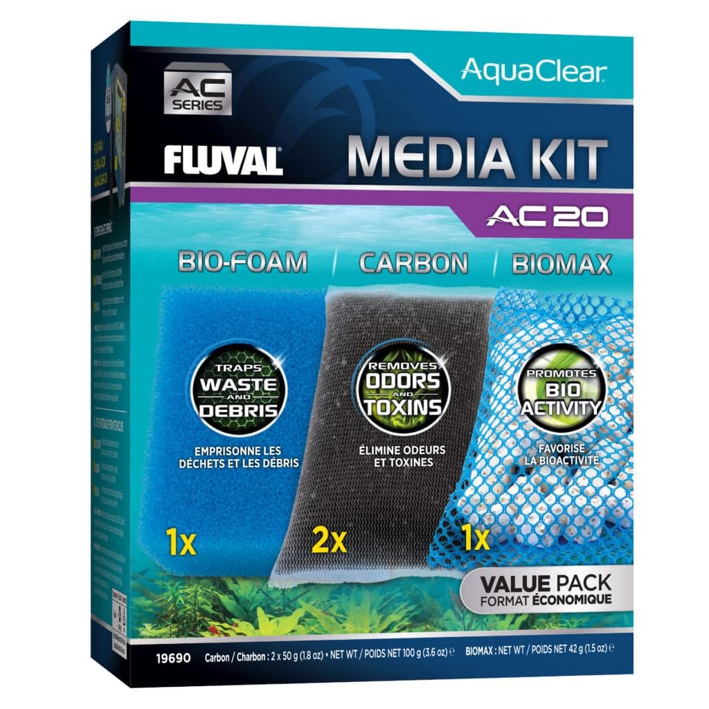 Fluval emballage du kit Media Maintenance montrant contenu et avantages