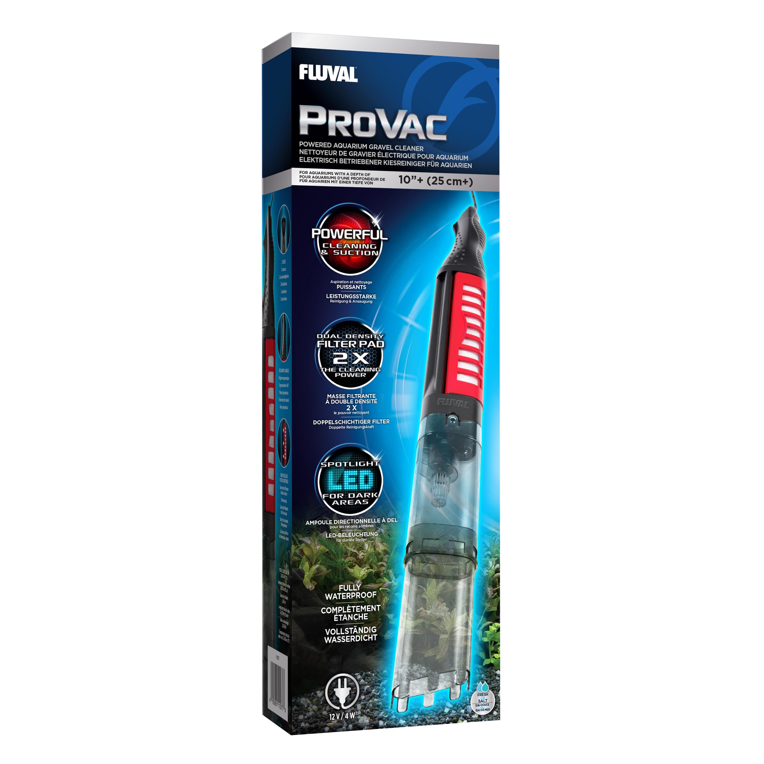 Fluval ProVac vue avant montrant design et commandes pour un nettoyage efficace