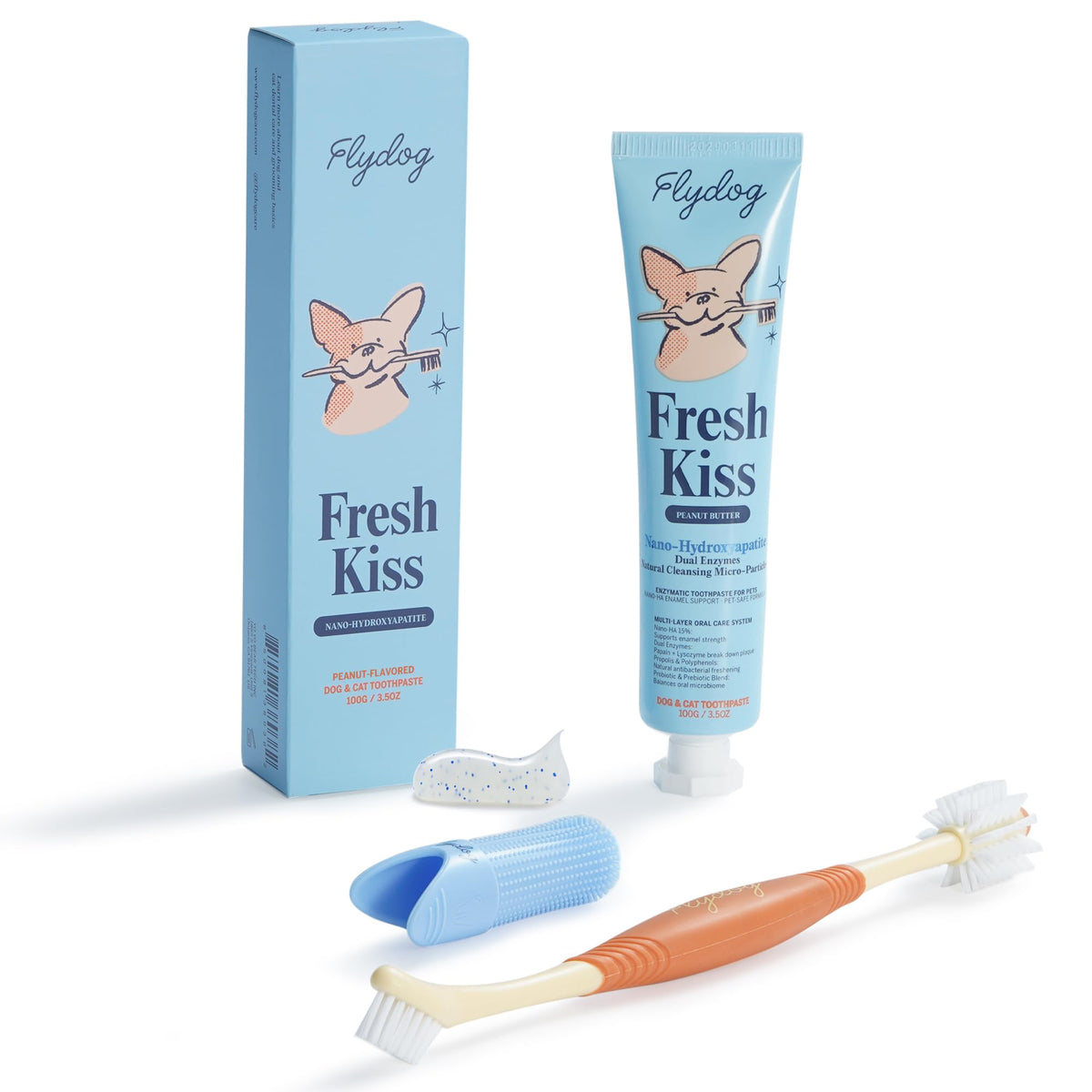 FlyDog emballage avant du kit Fresh Kiss montrant le contenu et bénéfice hygiène