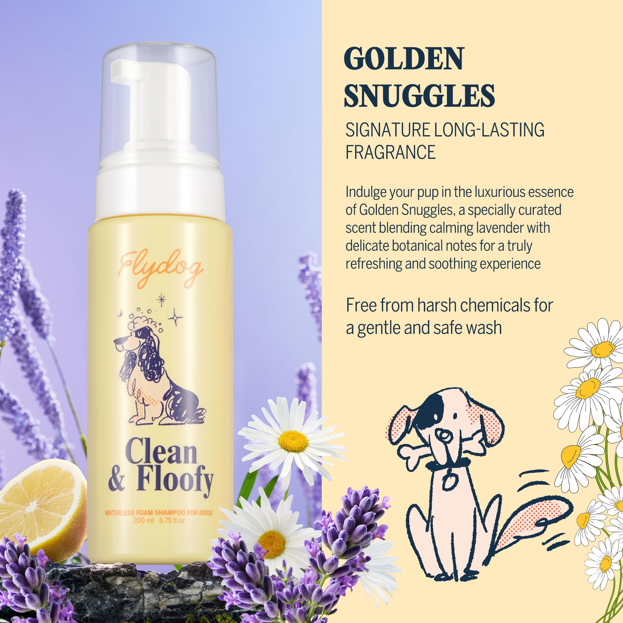 Flydog texture mousse dans la main, hydratation et conditionnement visibles