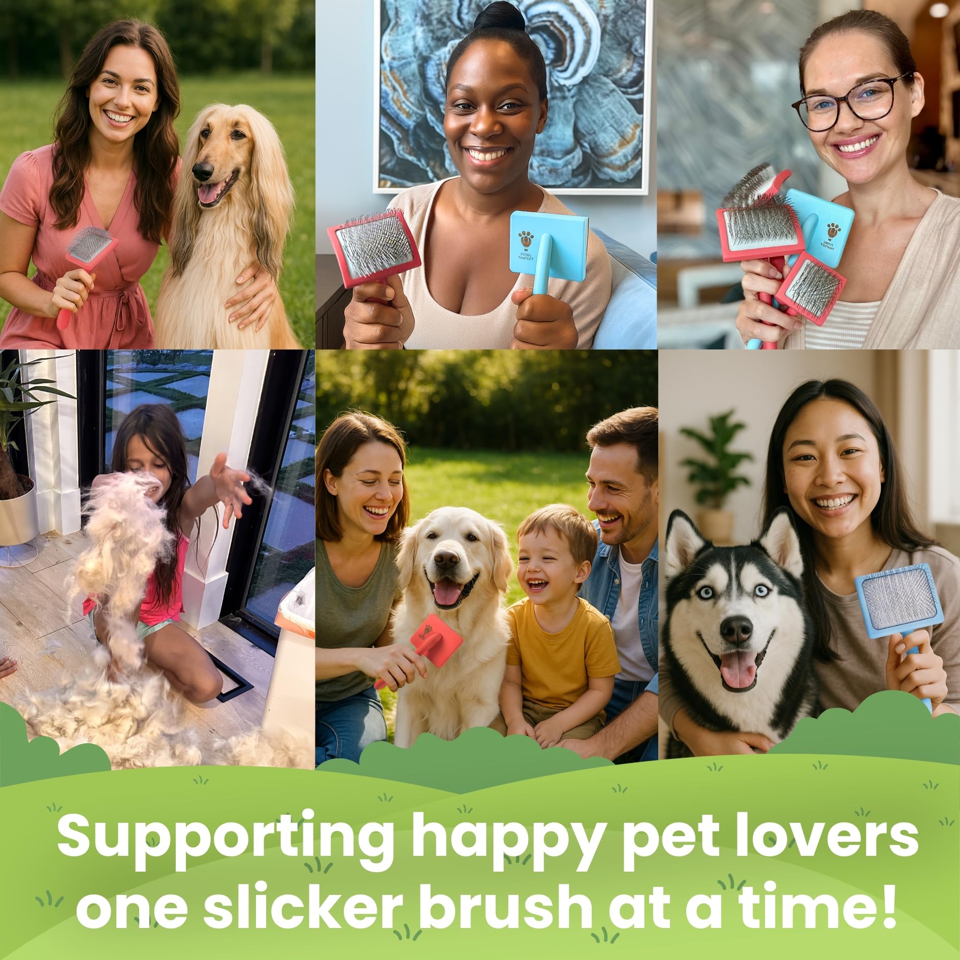Flying Pawfect brosse posée sur canapé en contexte daily-life pour entretien régulier