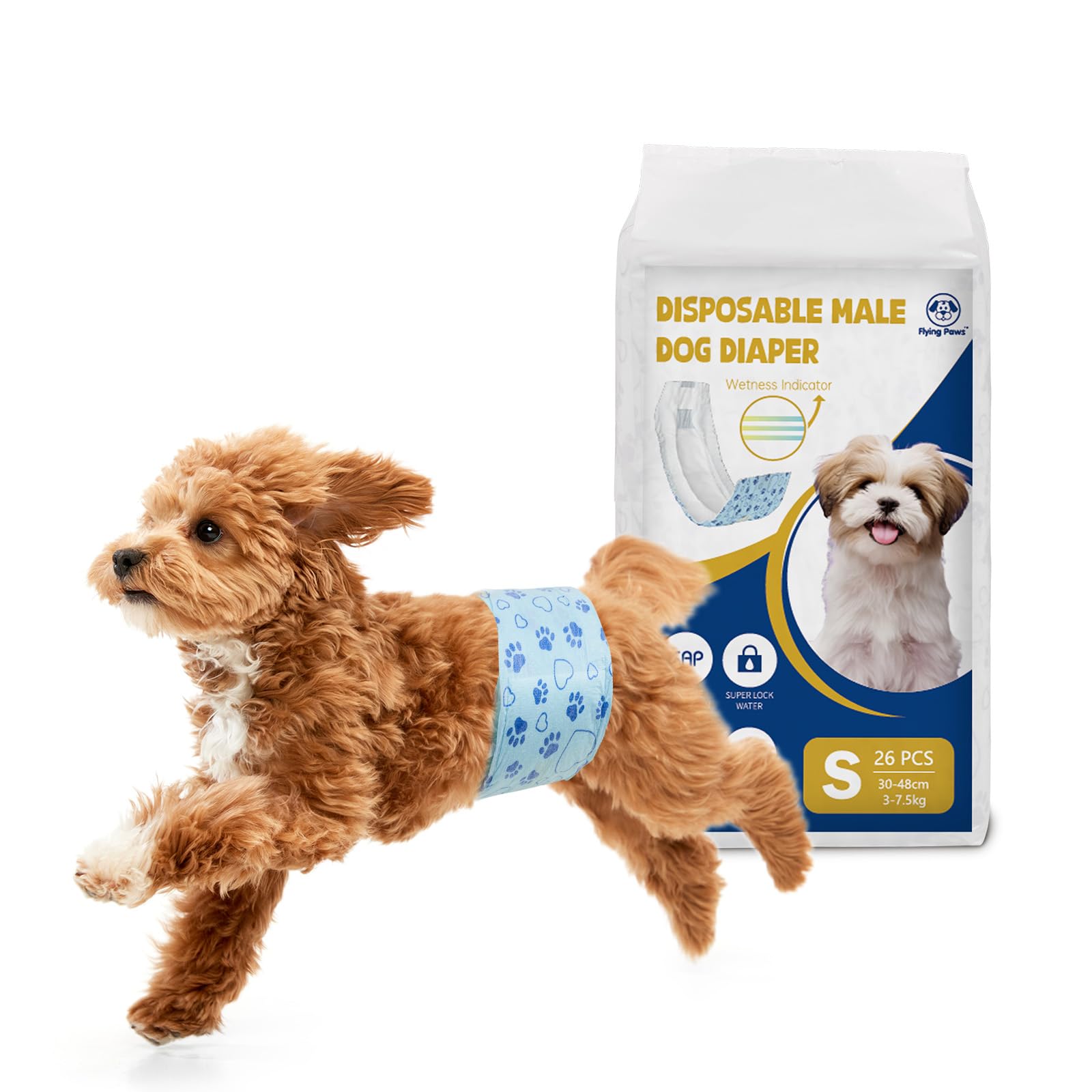 Flying Paws emballage avant montrant quantité et taille, facilite le choix