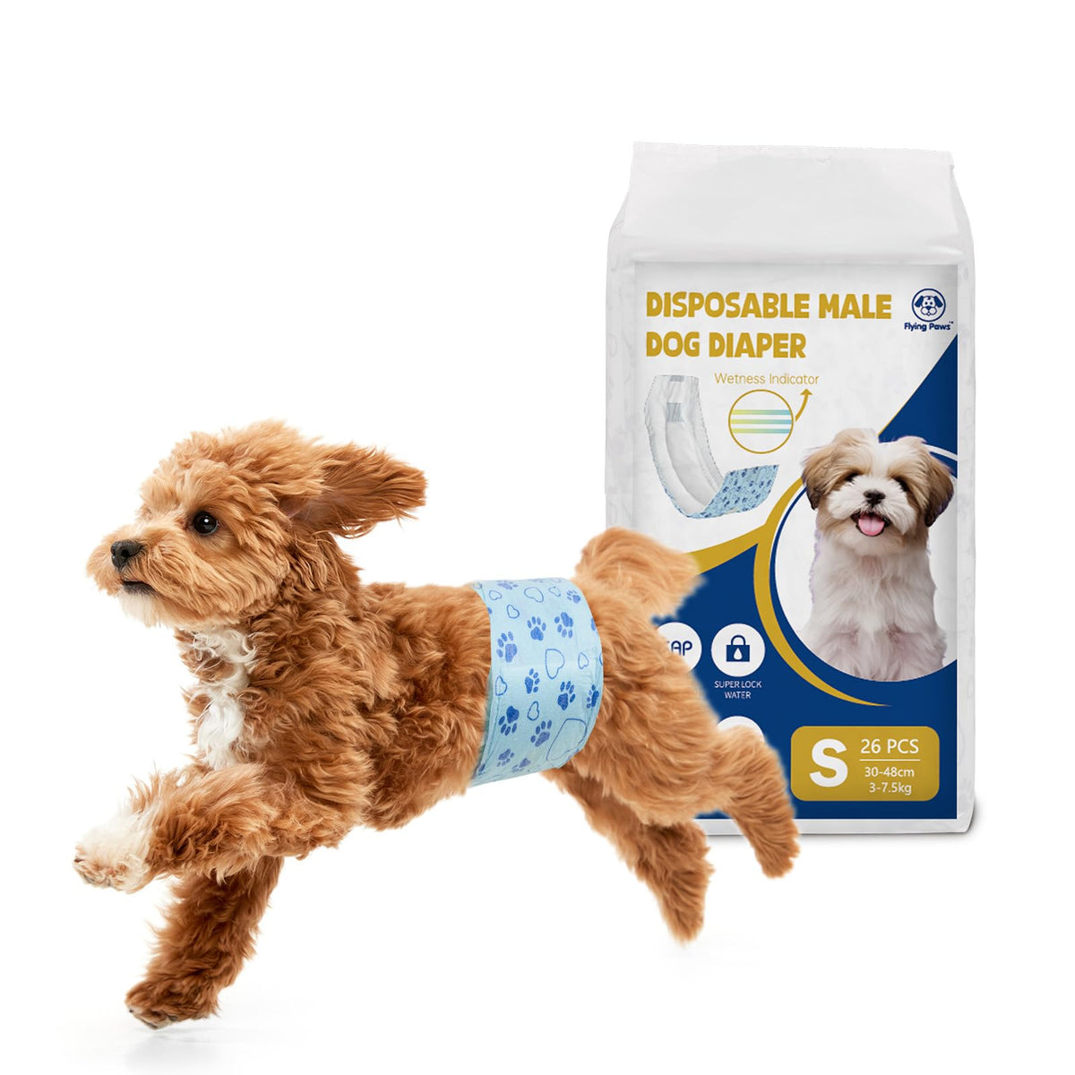 Flying Paws emballage avant montrant quantité et taille, facilite le choix