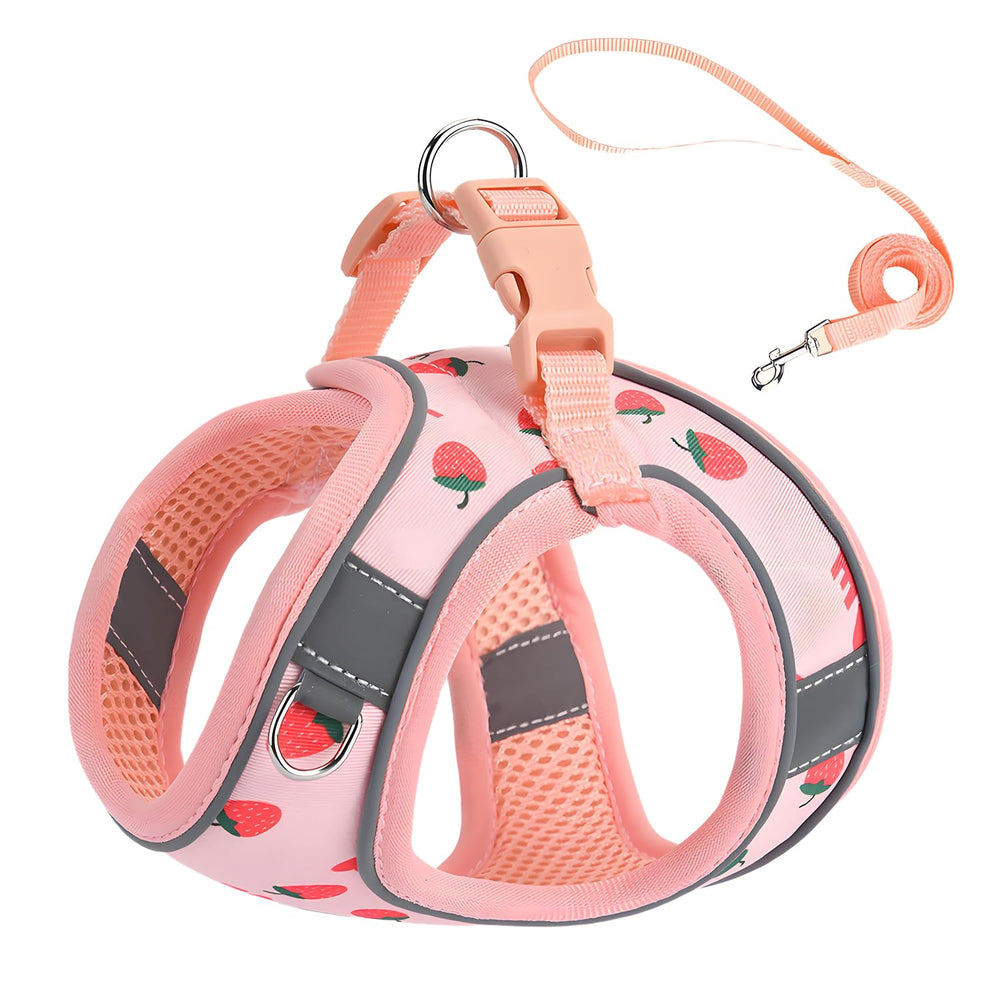 Flymind harnais fraise XS vue de face montrant ajustement et motif confortable