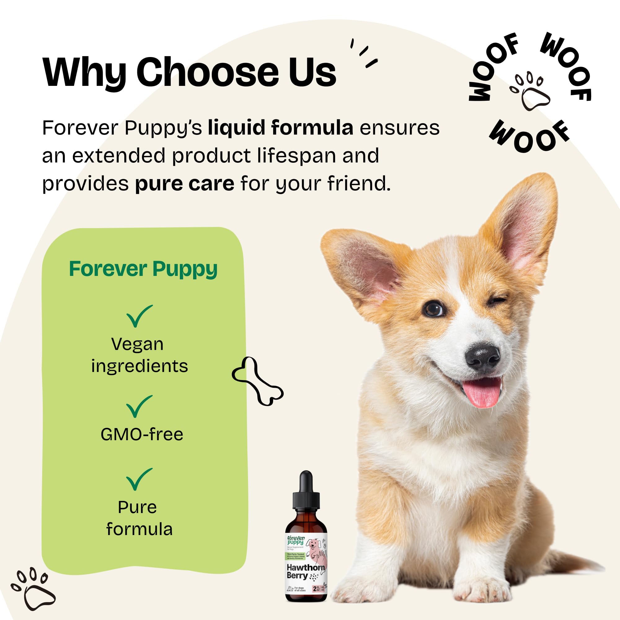 Forever Puppy ingrédients actifs illustrés, transparence et simplicité de la formule