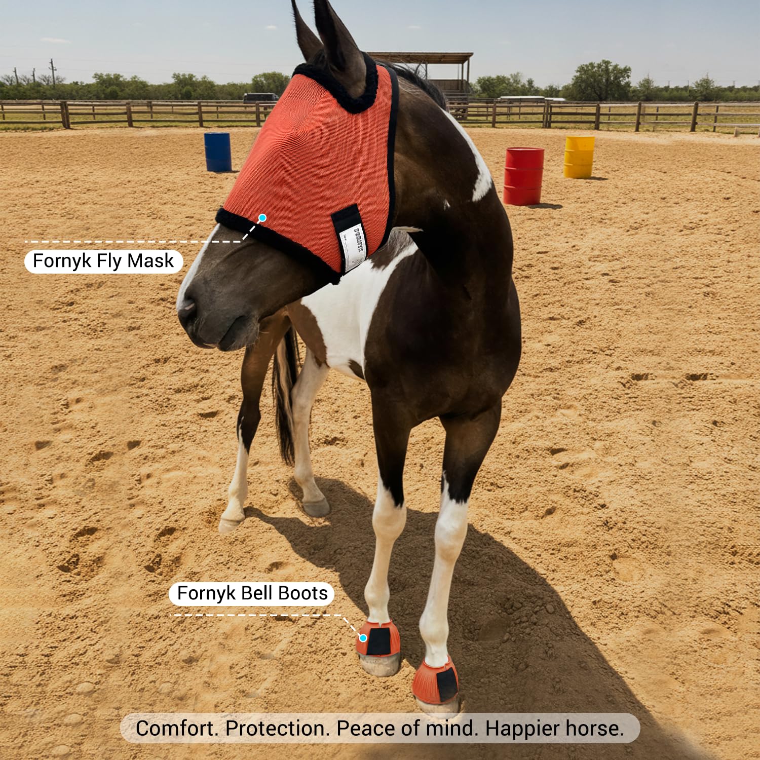 Fornyk style de vie cheval élégant portant le masque orange haute visibilité