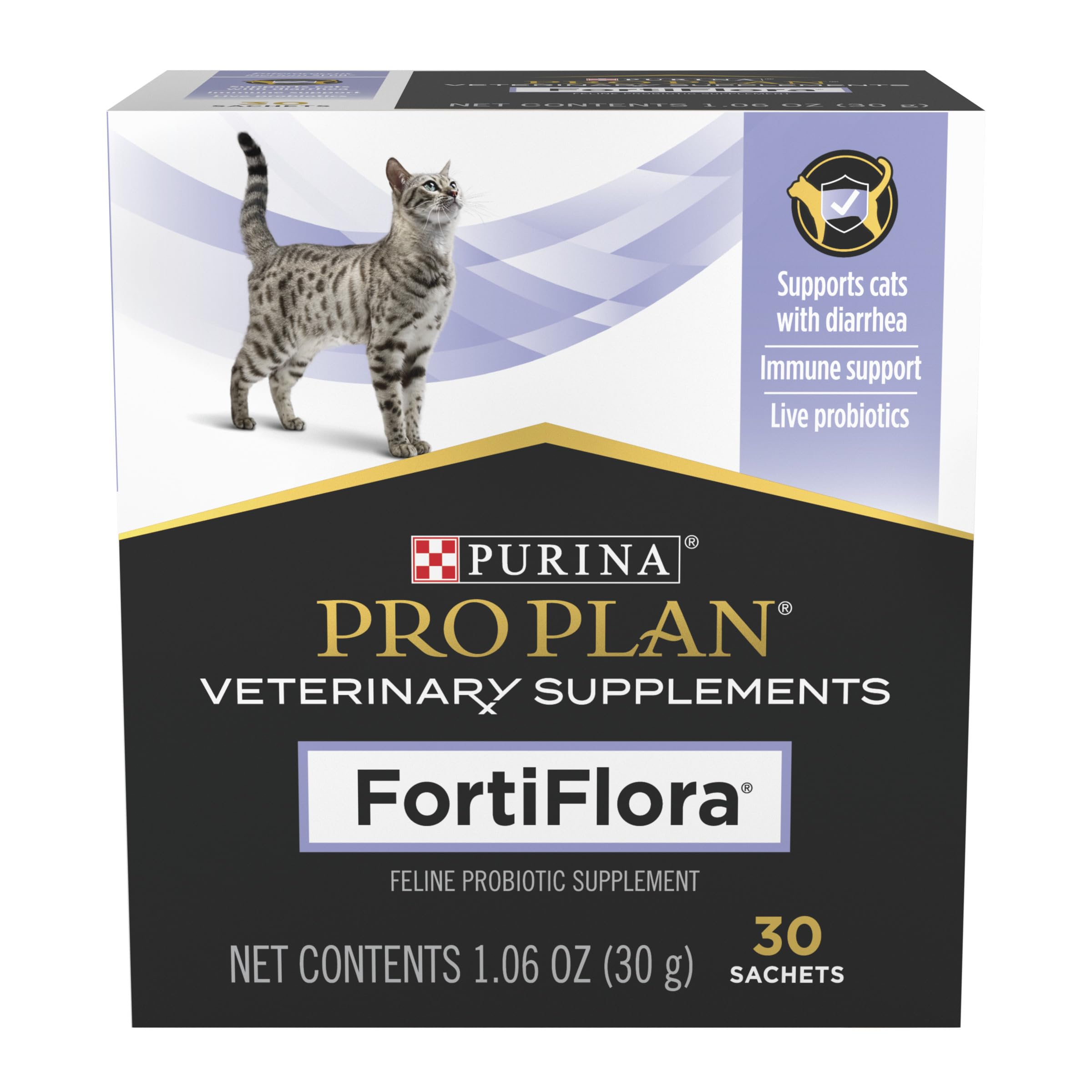 Fortiflora sachets individuels ouverts prêts à saupoudrer sur la nourriture du chat