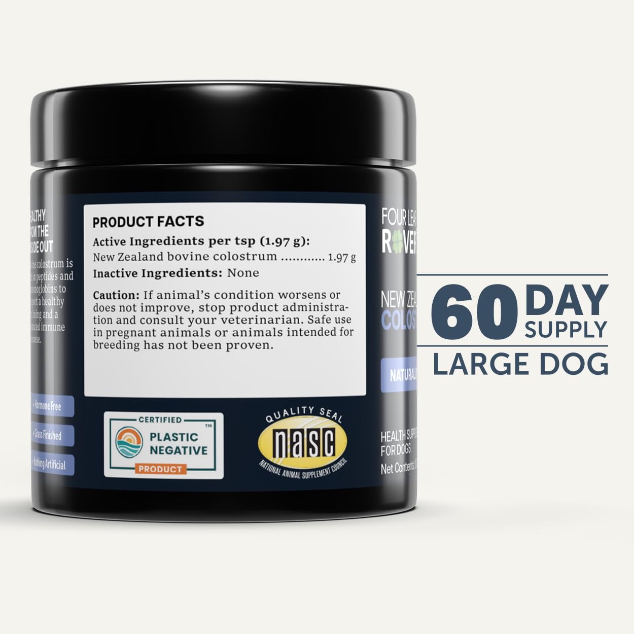 Four Leaf Rover chien au pelage sain après utilisation du colostrum