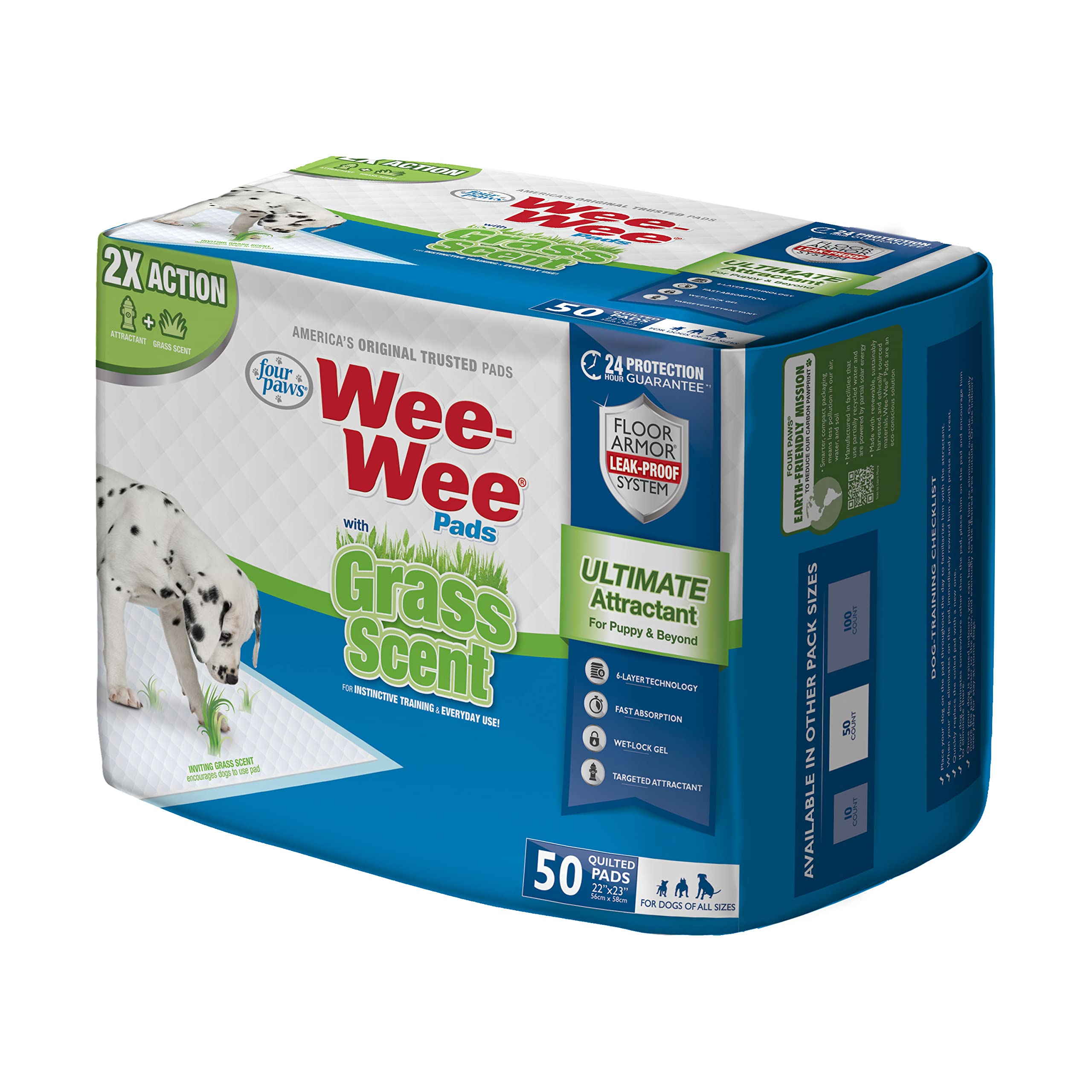 Four Paws emballage éco montrant réduction de pollution et stockage