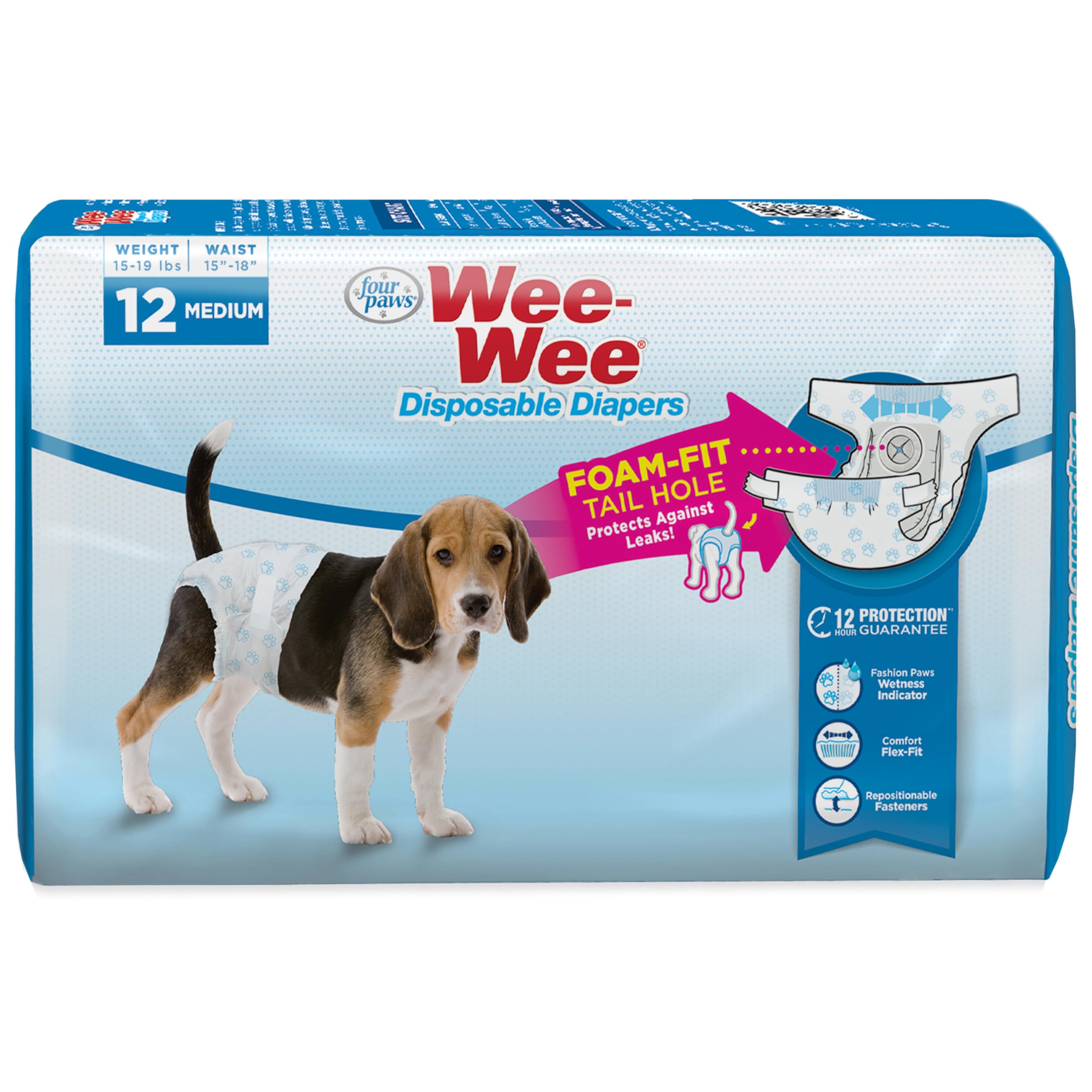 Four Paws packaging avant montrant 12 couches, protection fiable