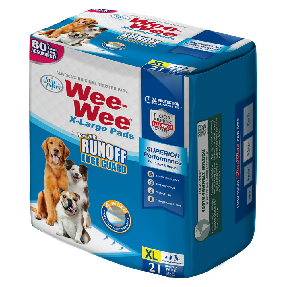 Four Paws emballage avant montrant 21 unités et informations produit, facilite le stockage