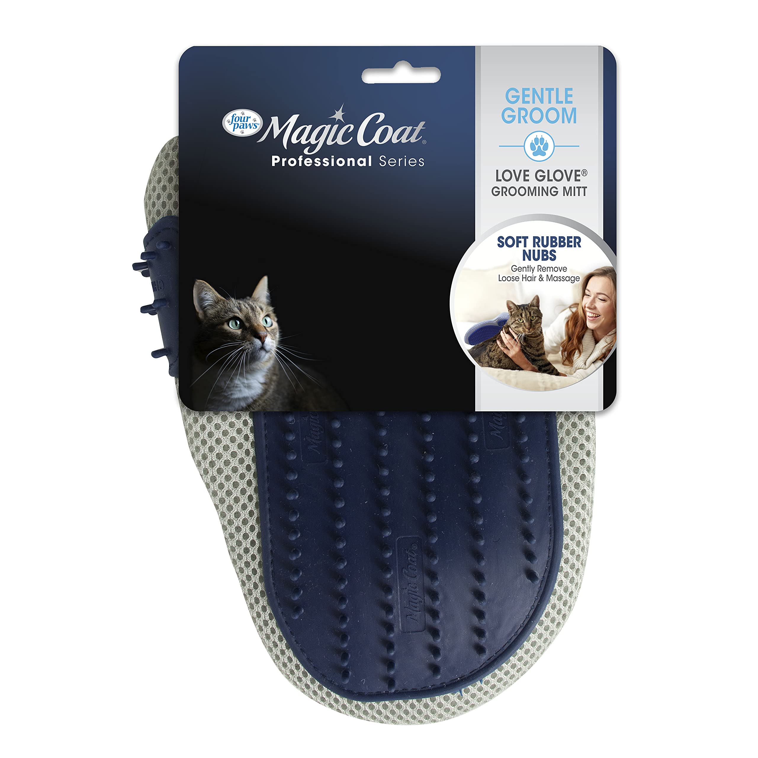 Four Paws gant face avant montrant la forme et couleur bleue, facile à utiliser