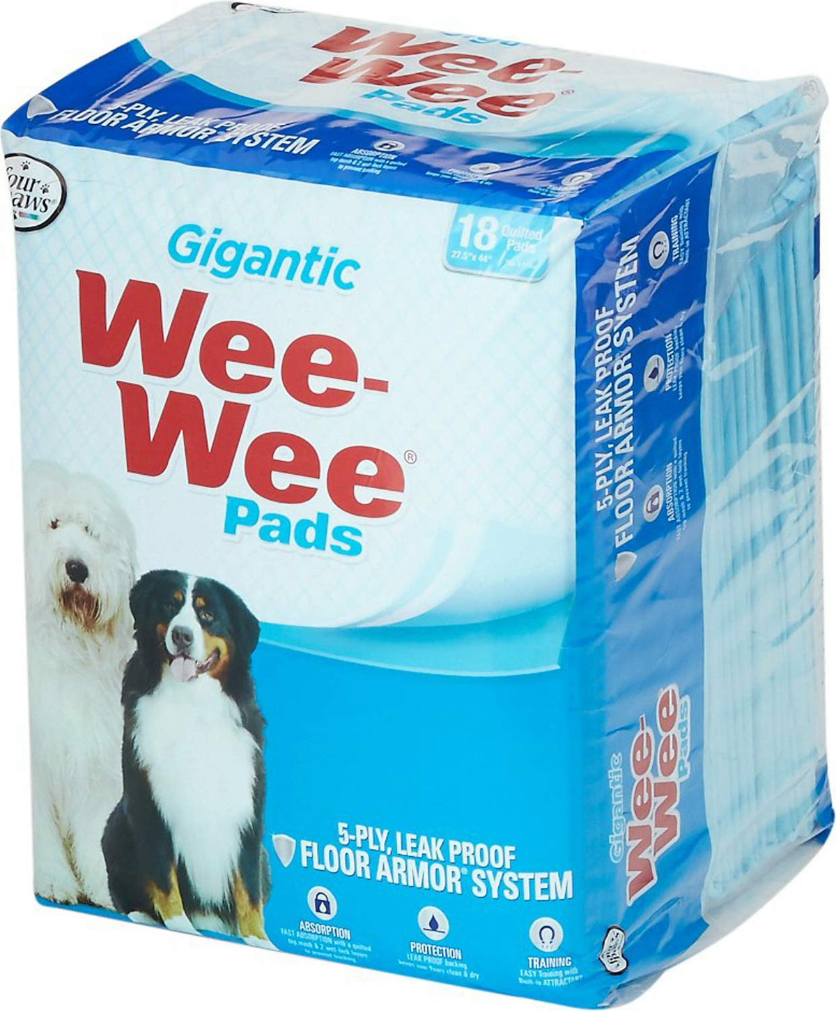 Four Paws emballage avant montrant le pack de quatre et bénéfice praticité