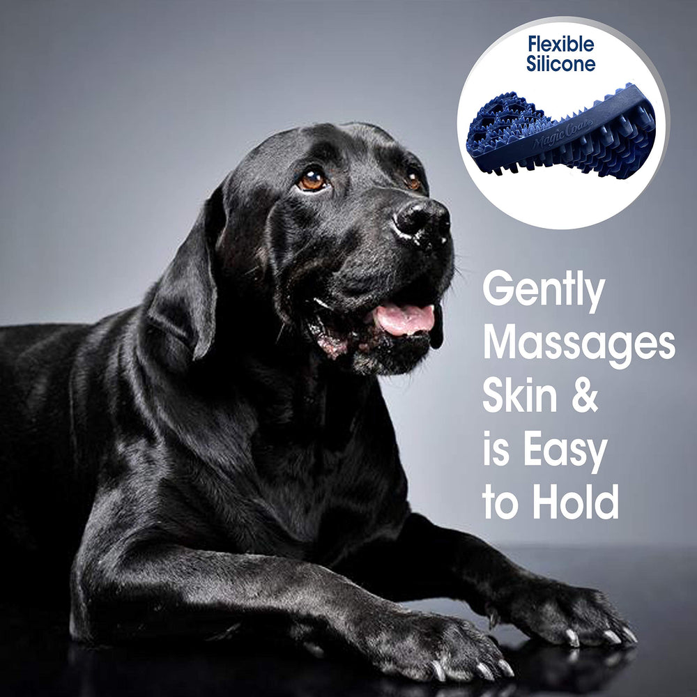 Four Paws brosse utilisée sous la douche sur chien, facilite lavage