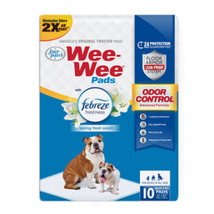 Four Paws emballage avant montrant pochettes et parfum Febreze, facilite le rangement