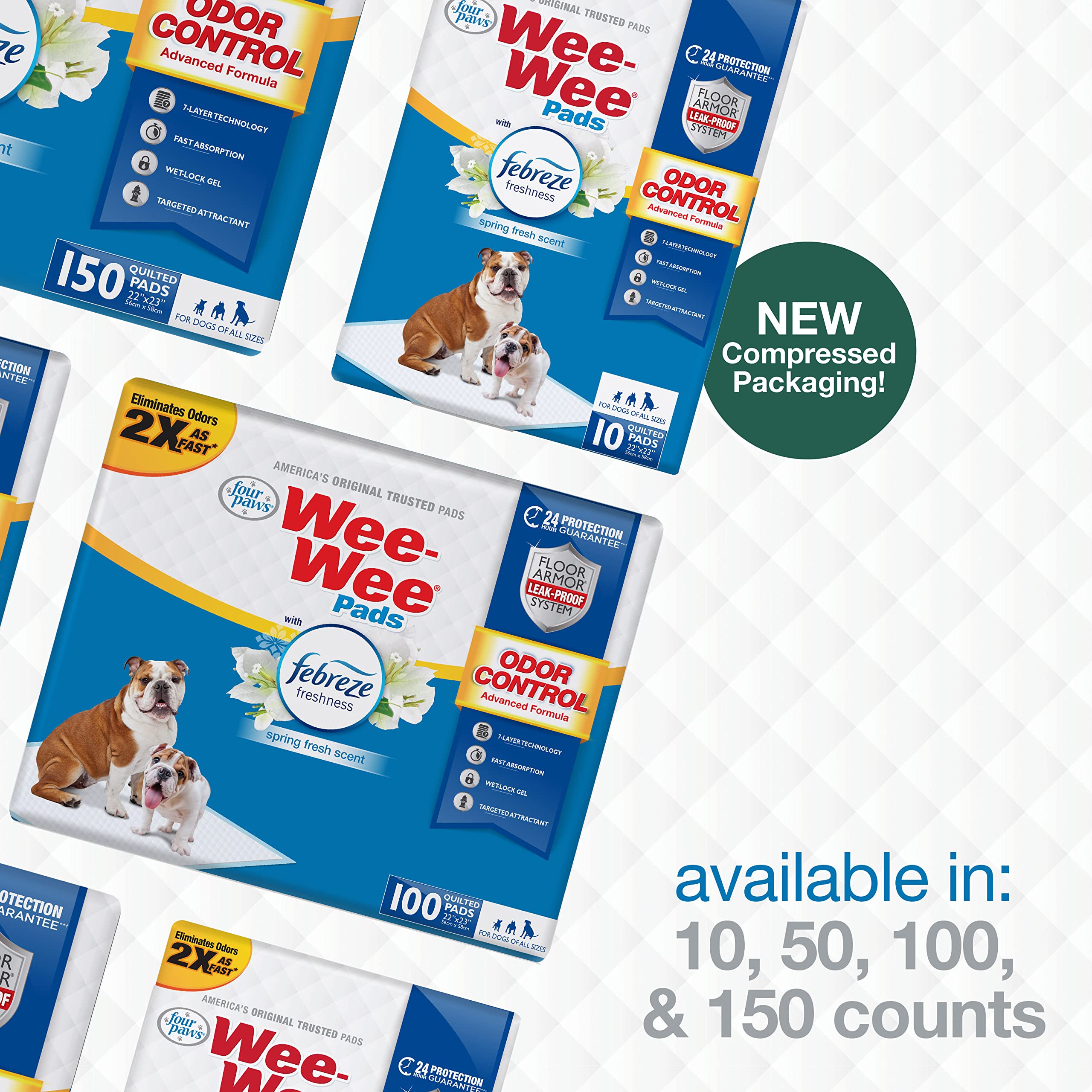 Four Paws paquet compact empilé pour optimiser le stockage et réduire déchets