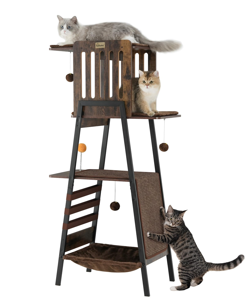 FourFurPets vue avant de l'arbre à chat, perchoirs spacieux pour confort