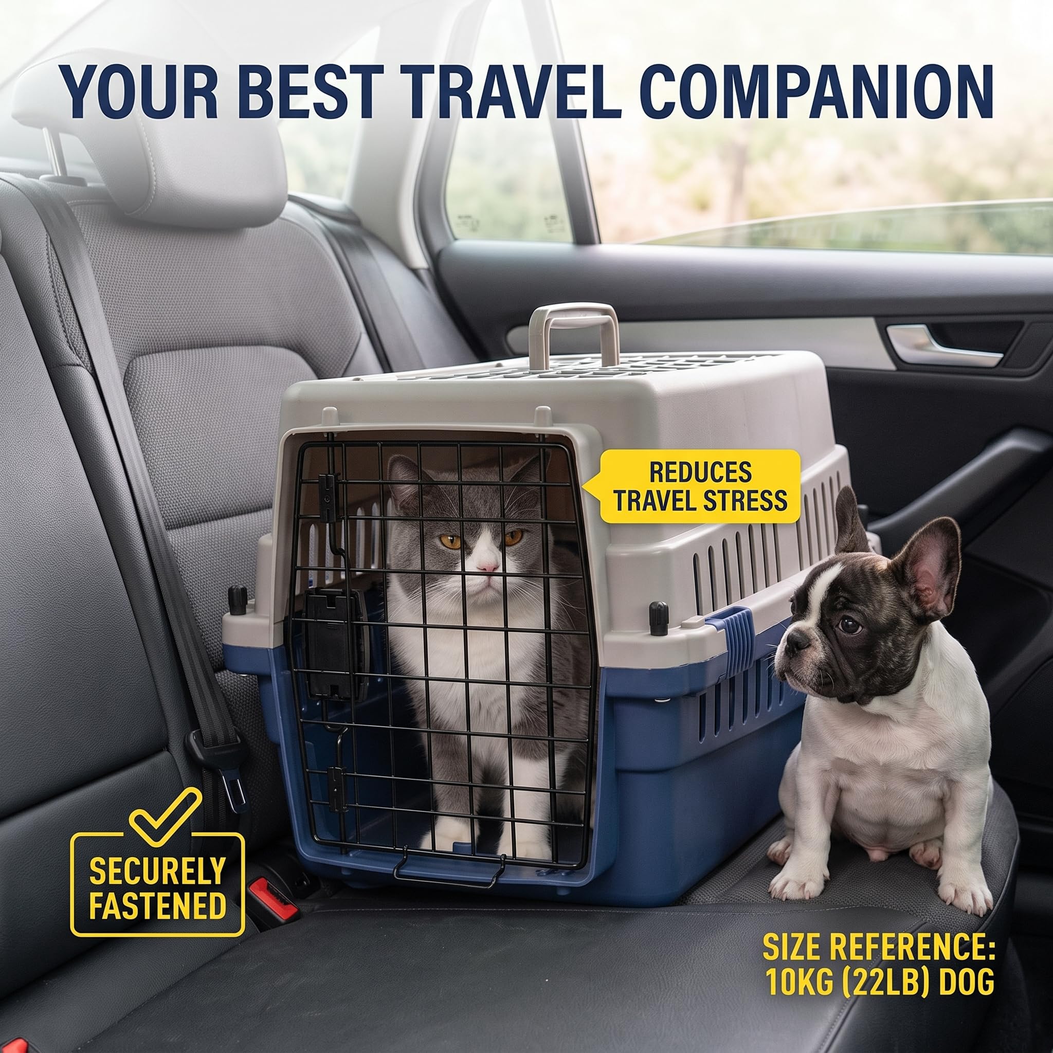 FREEPET installé en voiture, maintien sécurisé pendant le trajet