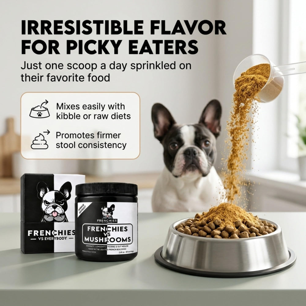 Cuillère doseuse Frenchies vs Mushrooms pour mesurer 1 portion quotidienne
