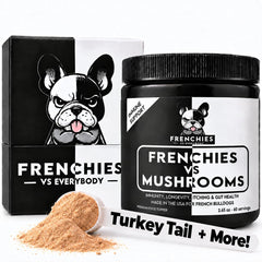 Frenchies vs Mushrooms emballage avant montrant la poudre et bénéfice peau saine