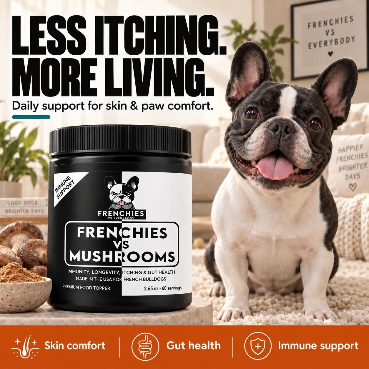 Poudre Frenchies vs Mushrooms gros plan, texture fine pour mélange facile