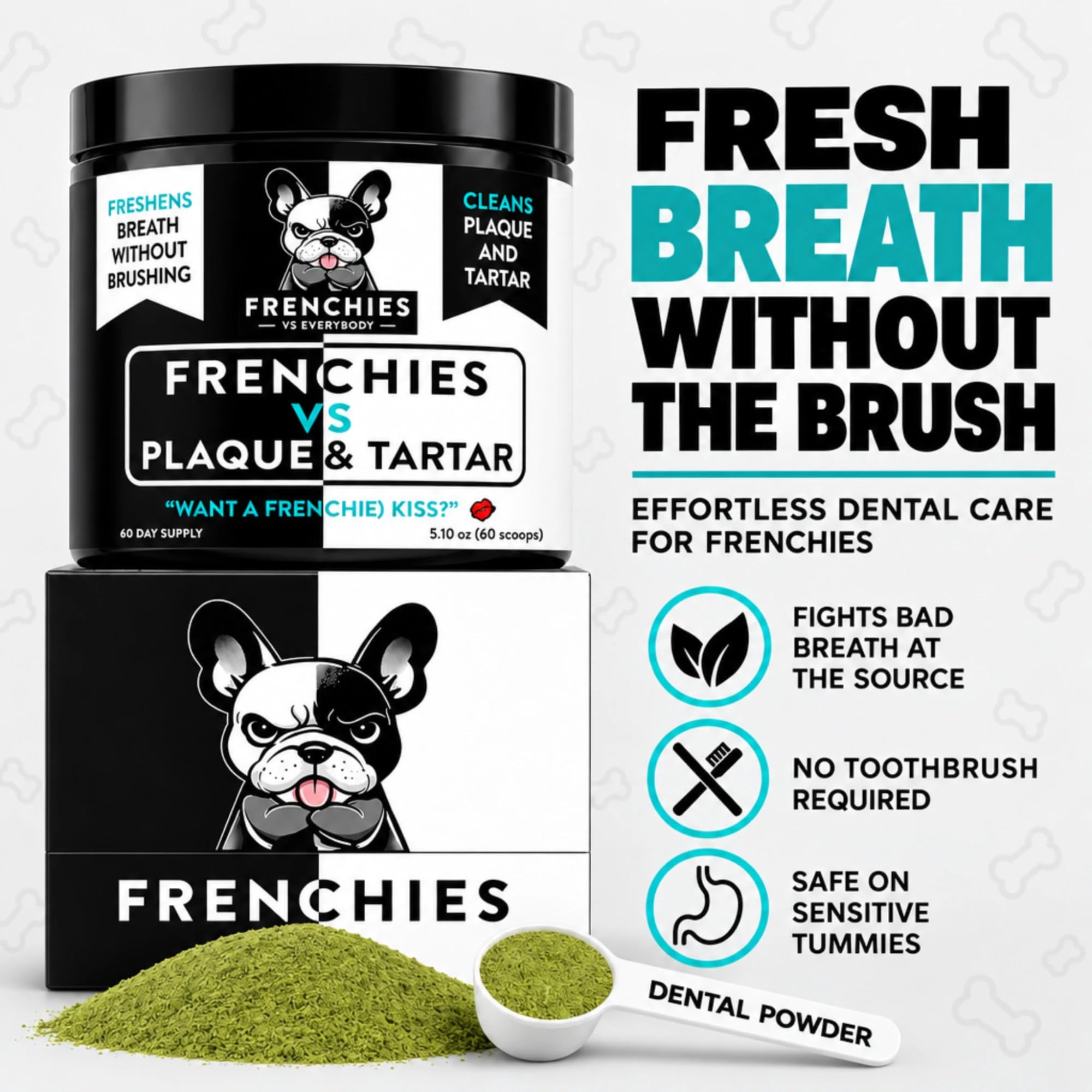 Gros plan de la texture de la poudre Frenchies vs pour contrôle de la plaque