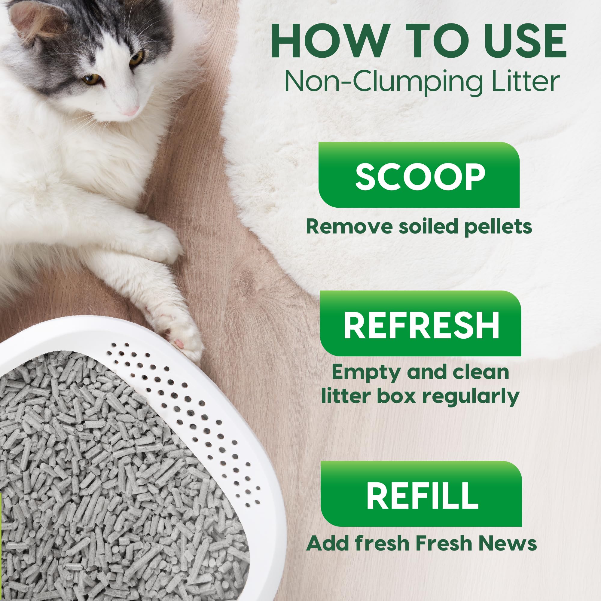 Fresh News étiquette produits indiquant 100% papier recyclé et sécurité animale