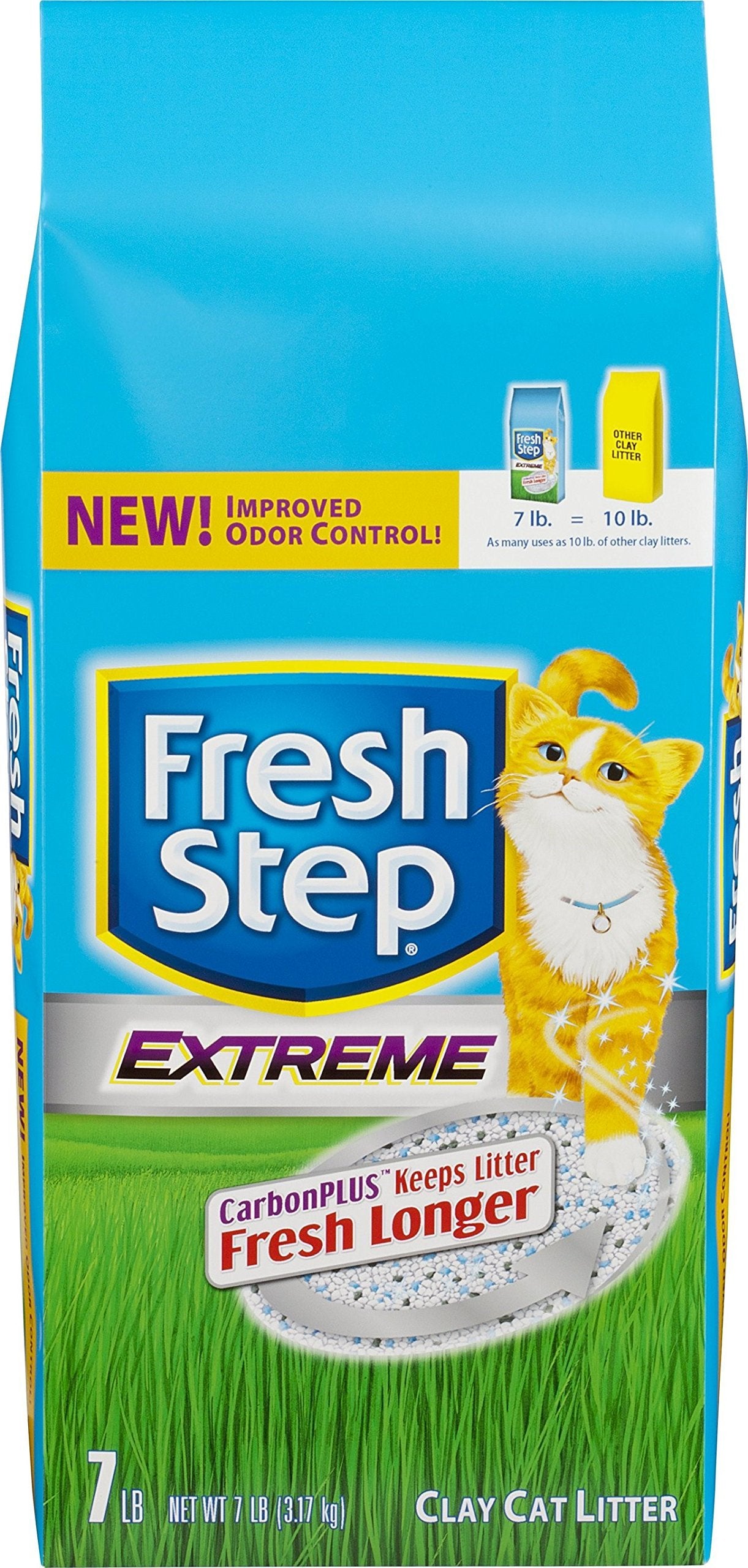Fresh Step emballage avant montrant la marque et contrôle d'odeurs durable
