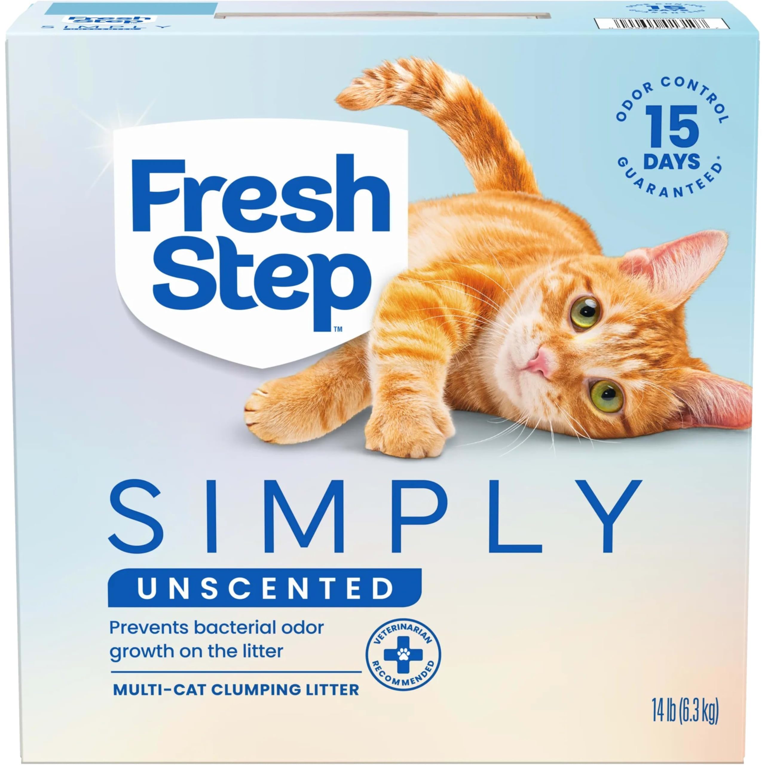 Fresh Step emballage avant montrant le format 14 lb et informations produit, facilité d'achat