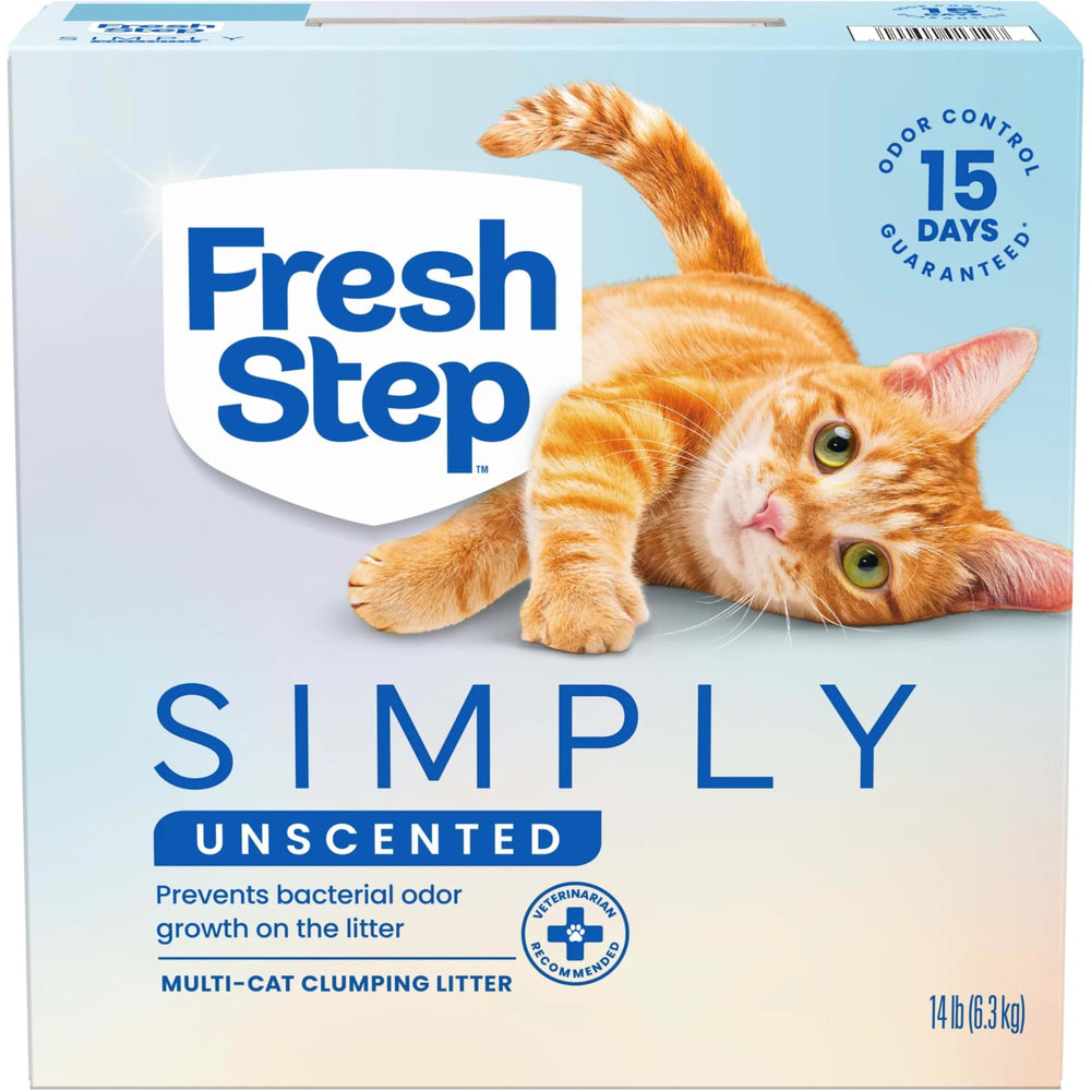 Fresh Step emballage avant montrant le format 14 lb et informations produit, facilité d'achat