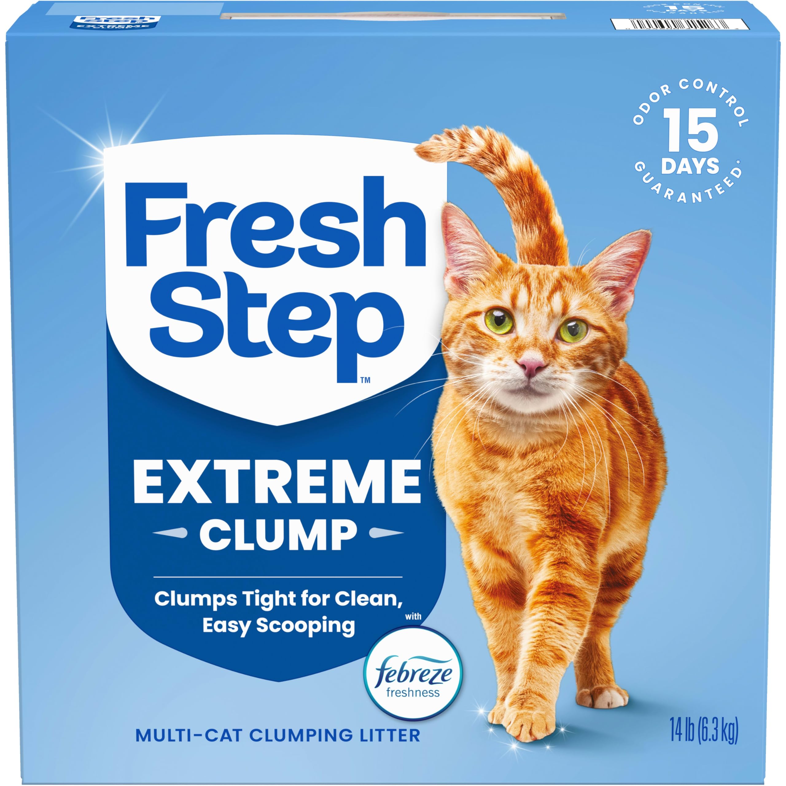 Fresh Step paquet avant montrant le format 14 lb et bénéfice conservation des odeurs