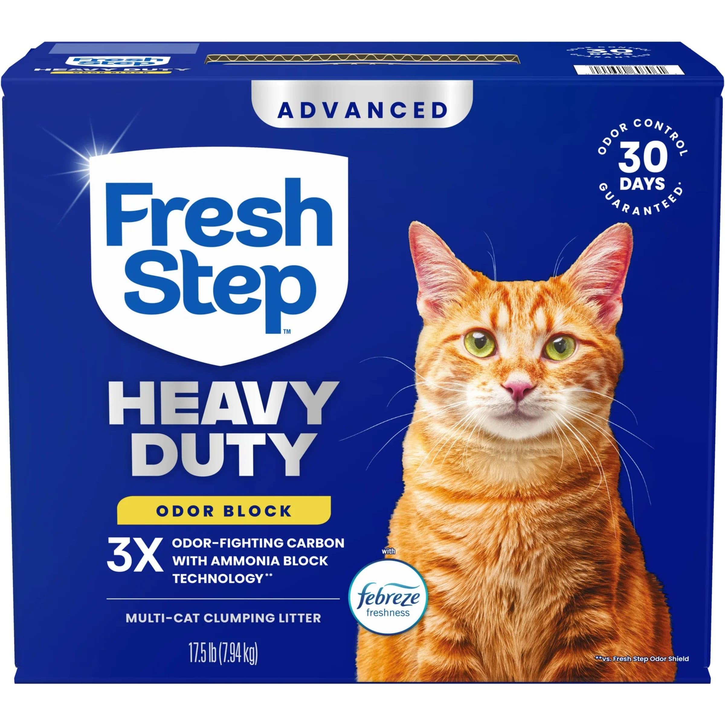 Fresh Step face de l'emballage montrant poids et formule Advanced Heavy Duty