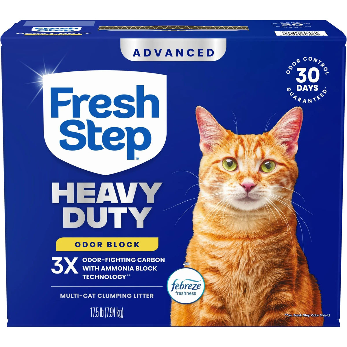 Fresh Step face de l'emballage montrant poids et formule Advanced Heavy Duty