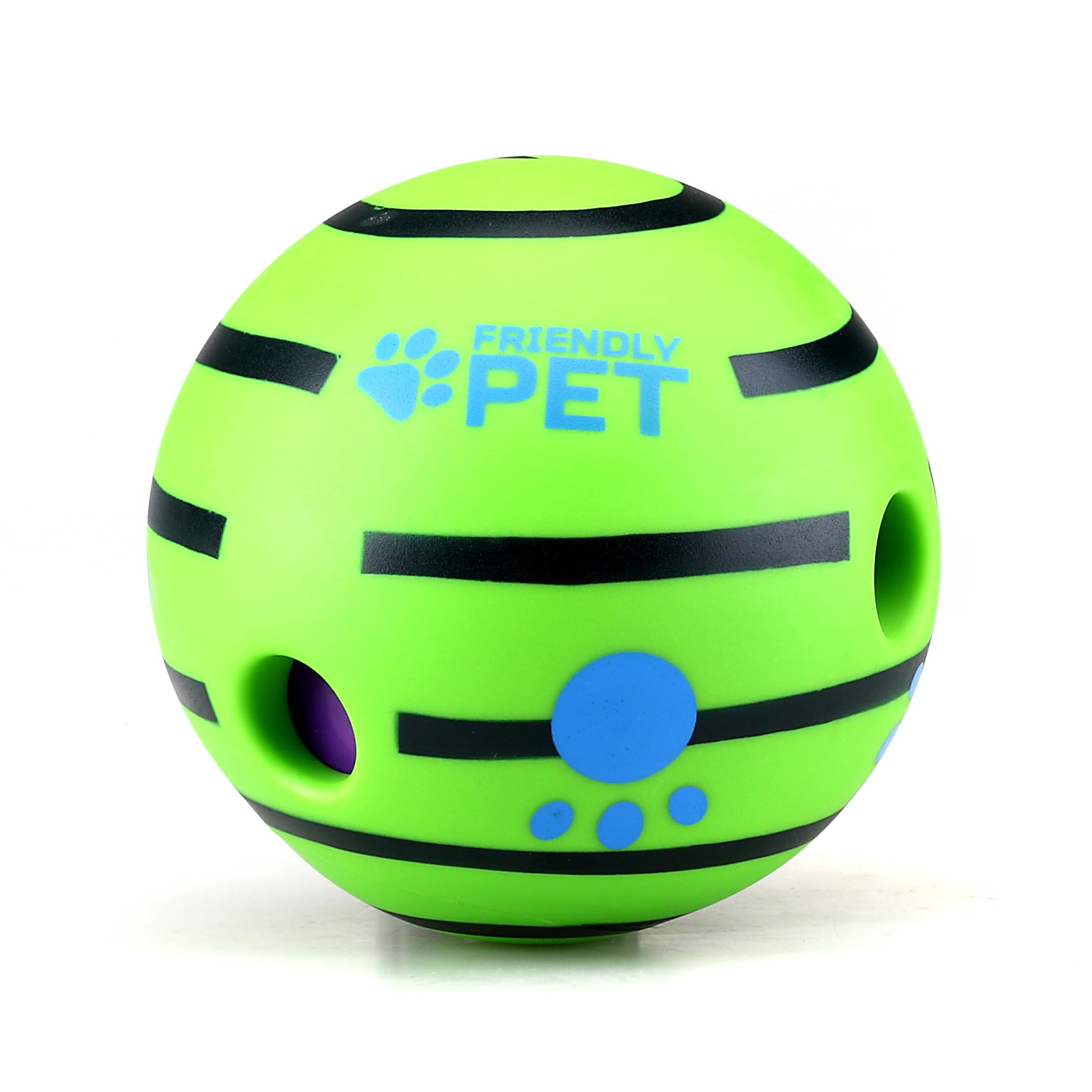 Friendly Pet vue avant du ballon vert avec rayures, stimule le jeu