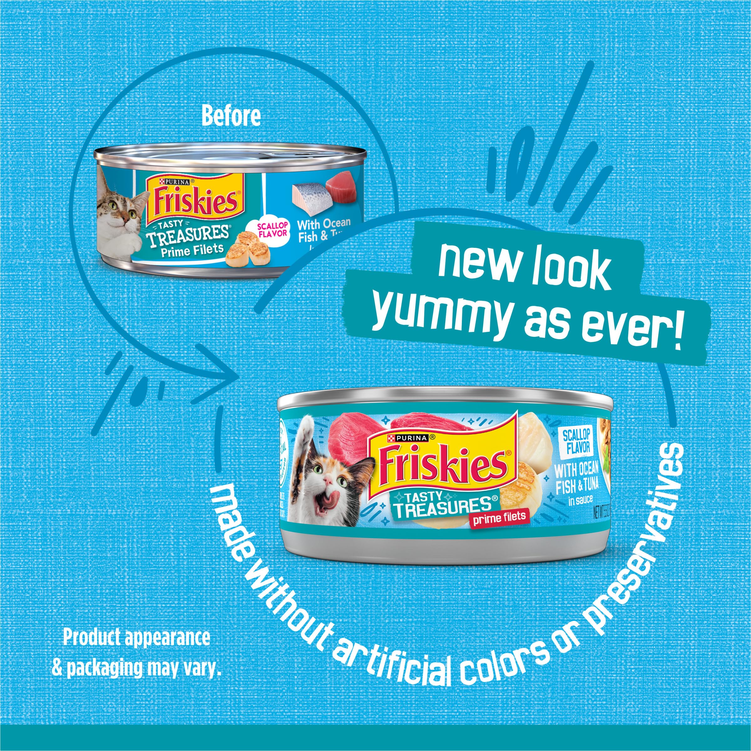 Purina Friskies boîte ouverte vue supérieure montrant sauce et facilité de service