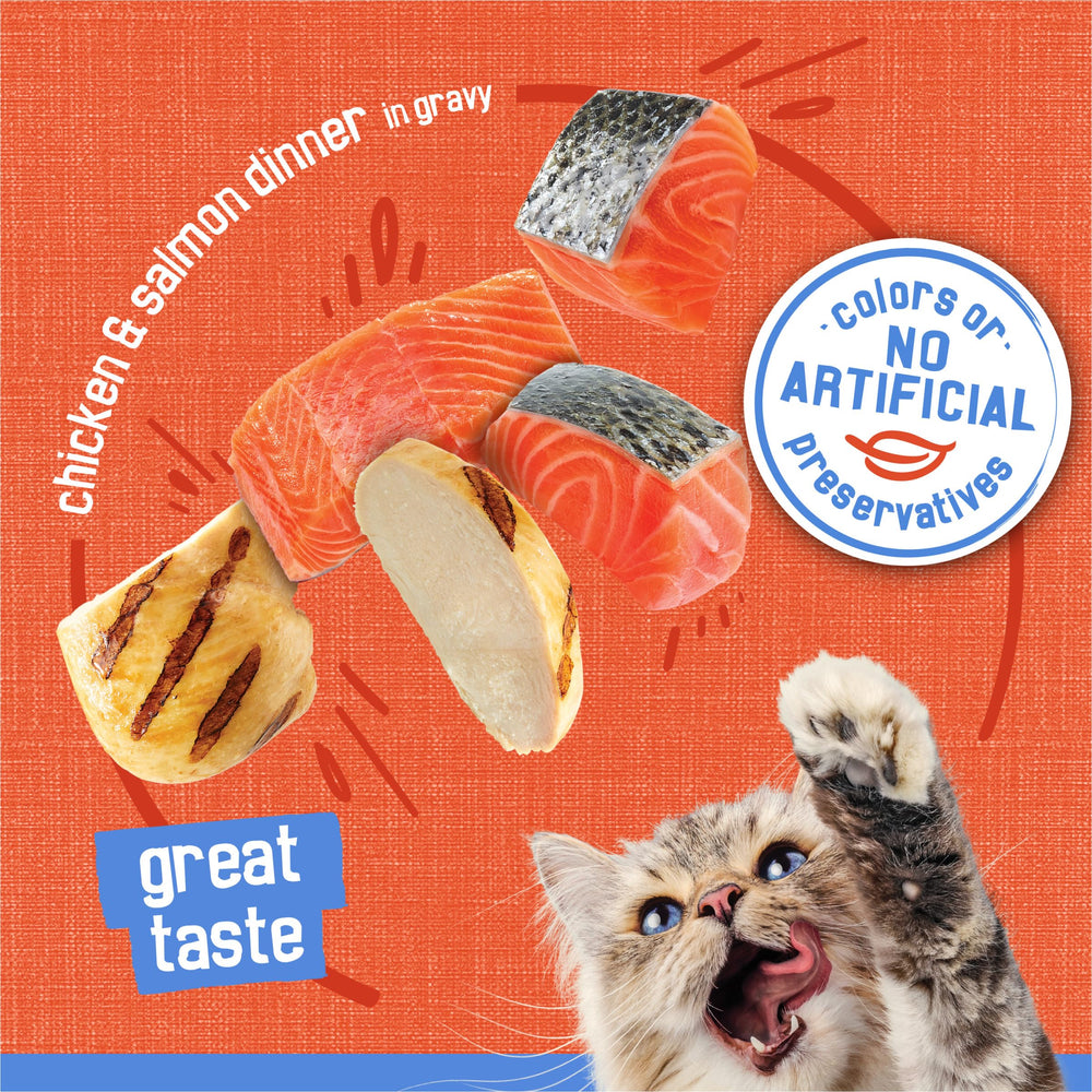 Friskies boîtes ouvertes montrant intérieur et sauce riche pour stimuler l'odorat