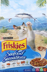 Friskies Dry emballage frontal montrant saveurs marines et bénéfices nutritionnels
