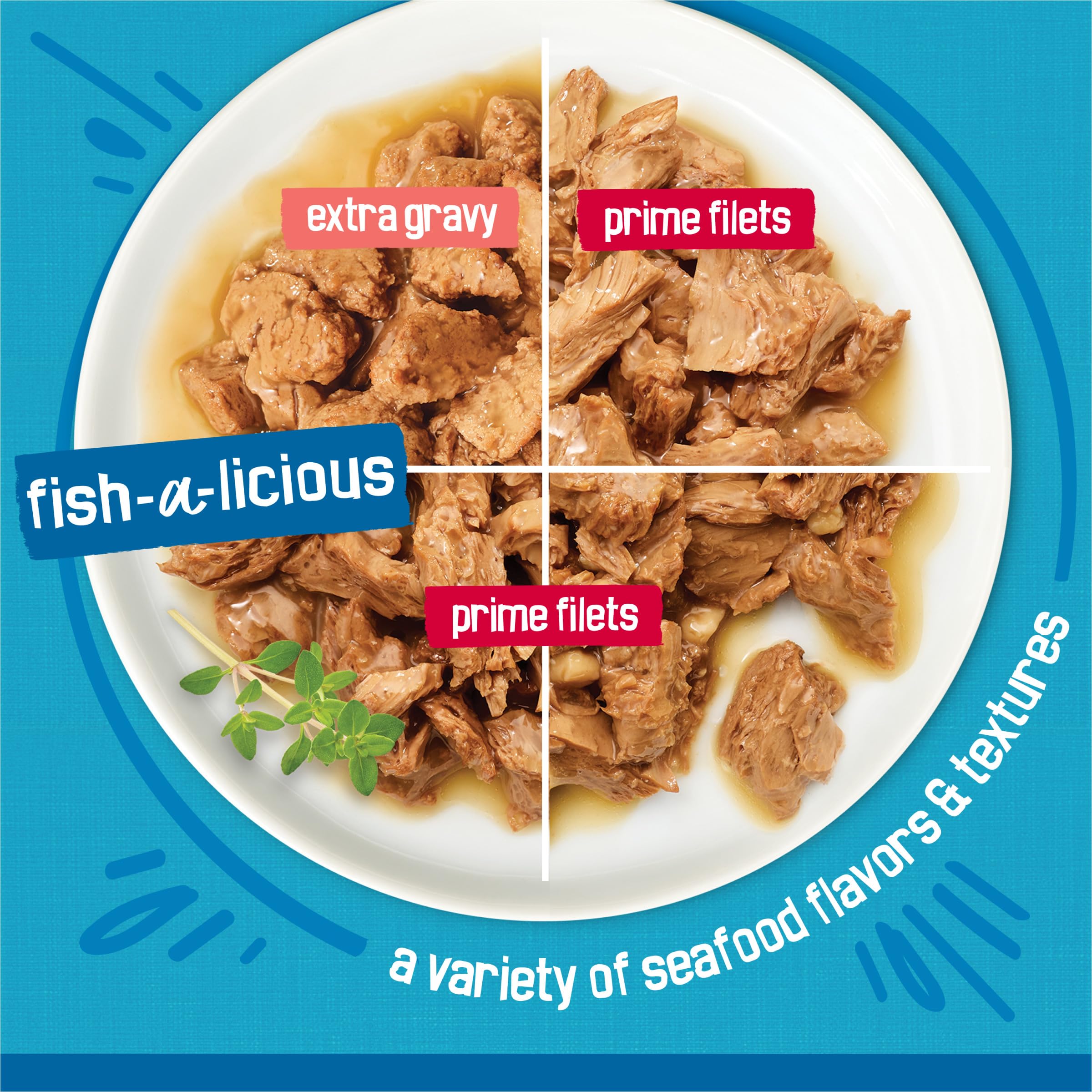 Friskies gros plan des effilés de poisson montrant texture appétissante