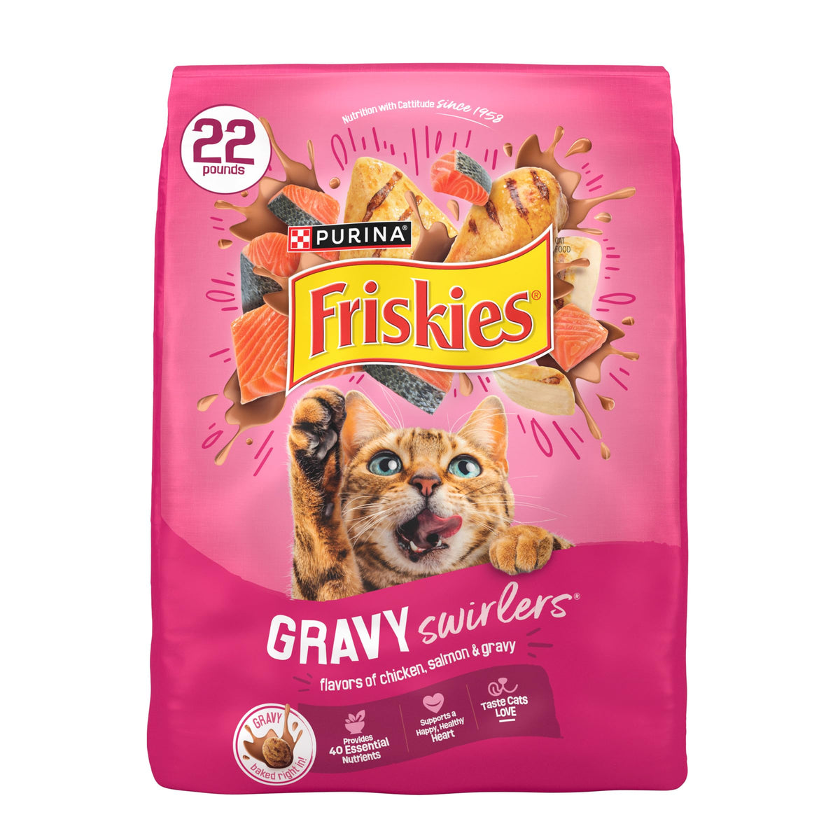 Friskies sac 22 lb face avant montrant design et variété de saveurs
