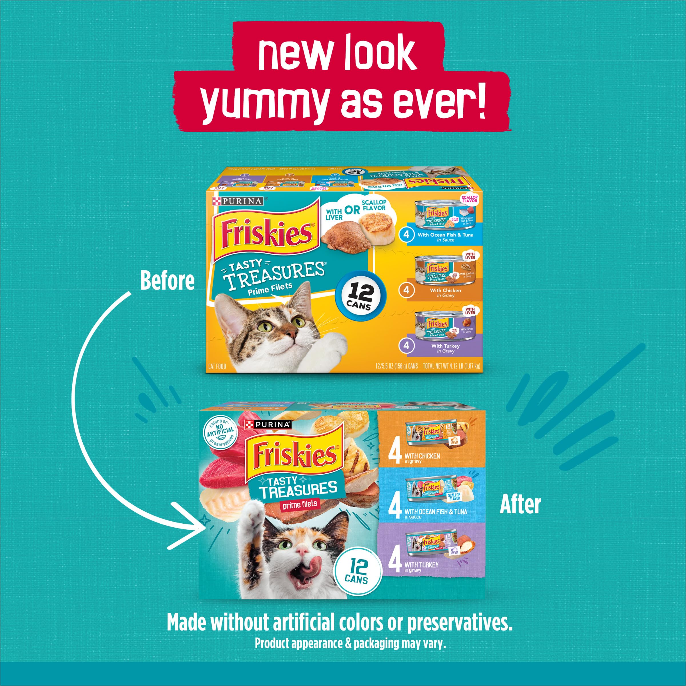 Friskies plusieurs boîtes empilées pour stockage pratique à la maison