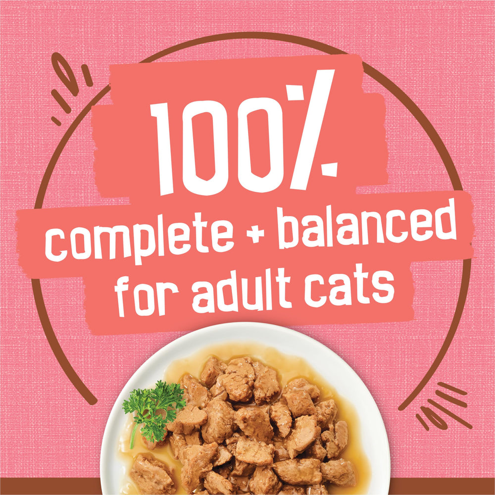 Friskies étiquette nutritionnelle affichant équilibre et qualité