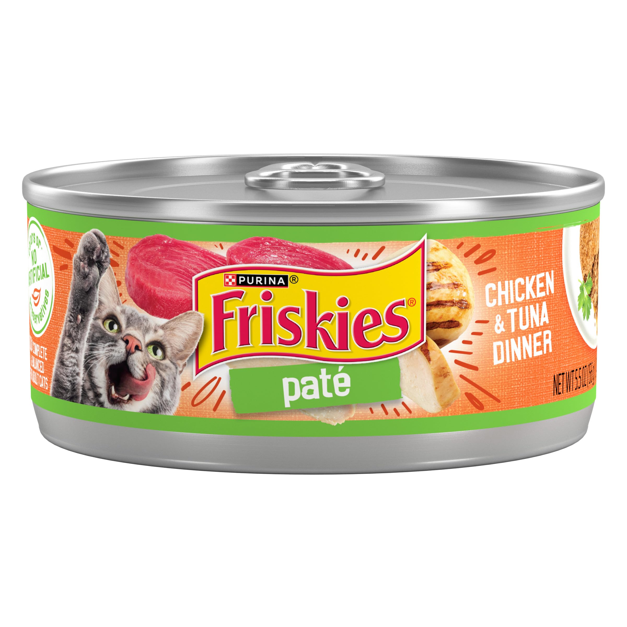 Friskies face avant de l'emballage montrant le lot et l'appétence