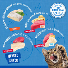 Friskies flocons de poisson blanc et légumes offrant variété nutritive