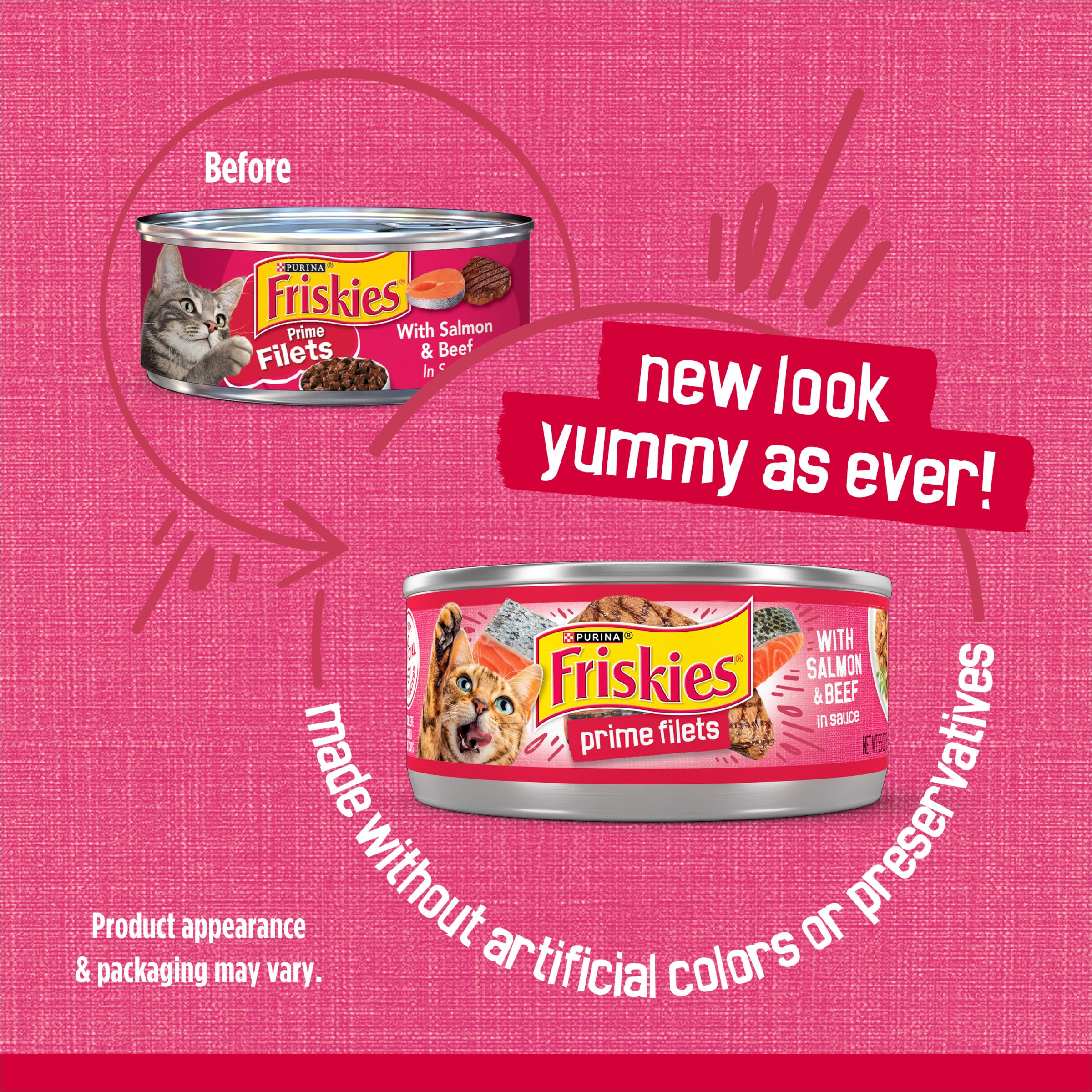Friskies gros plan des filets effilochés offrant une texture attrayante
