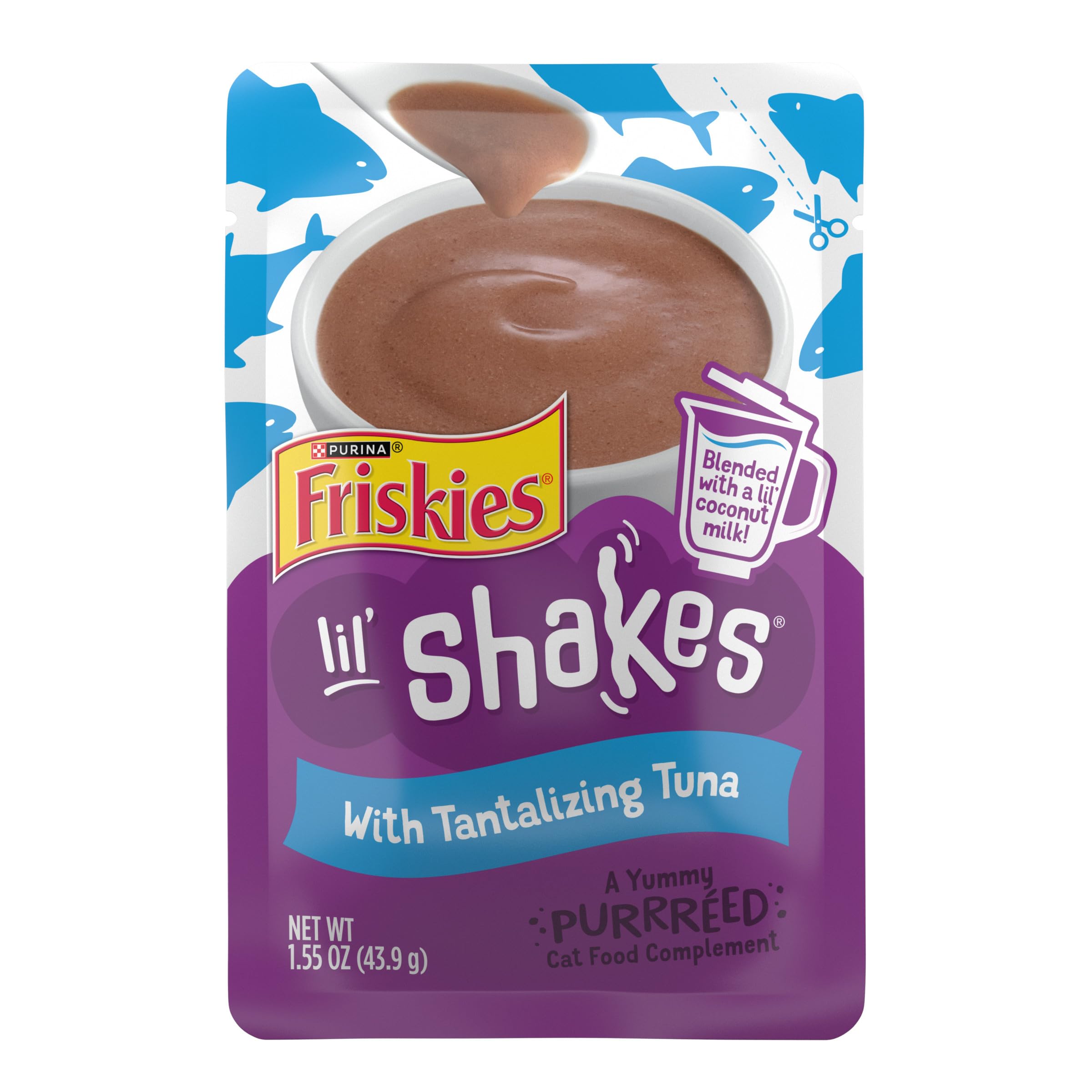 Friskies Lil' Shakes Tantalizing Tuna sachet face avant, apporte un nappage savoureux