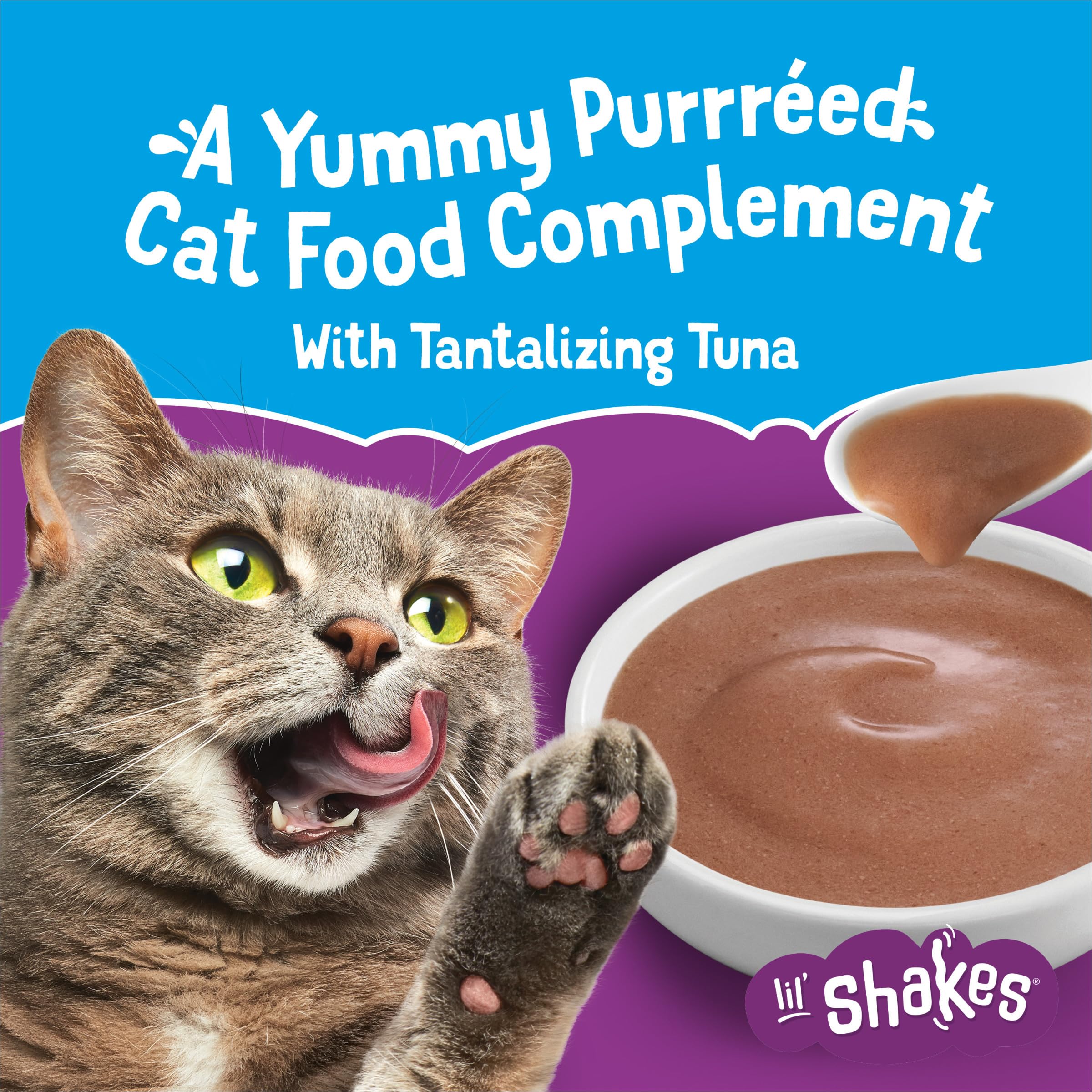 Gros plan sur la texture crémeuse Friskies Lil' Shakes offrant une dégustation facile
